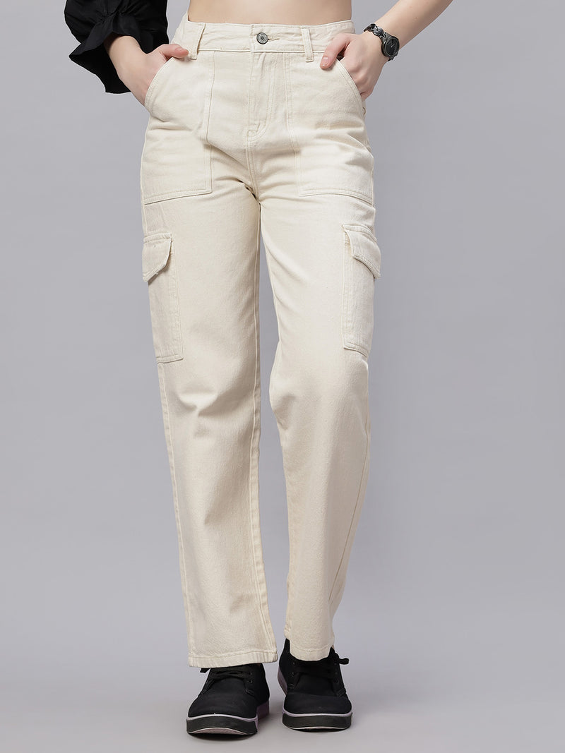 Zuya Cream 6-Pocket Cargo Jeans – Utility Meets Chic MY4008 CREAM