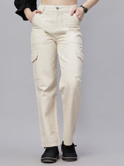 Zuya Straight Fit Denim Cargo Jeans - 6 Pockets / Rugged Utility Meets Everyday Style / Cream - MY4008 CREAM
