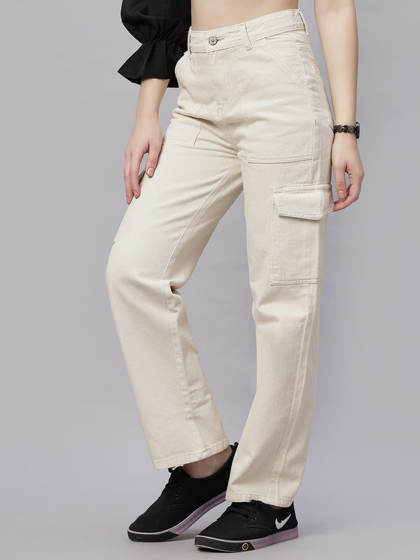 Zuya Cream 6-Pocket Cargo Jeans – Utility Meets Chic MY4008 CREAM