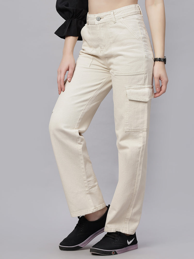 Zuya Cream 6-Pocket Cargo Jeans – Utility Meets Chic MY4008 CREAM