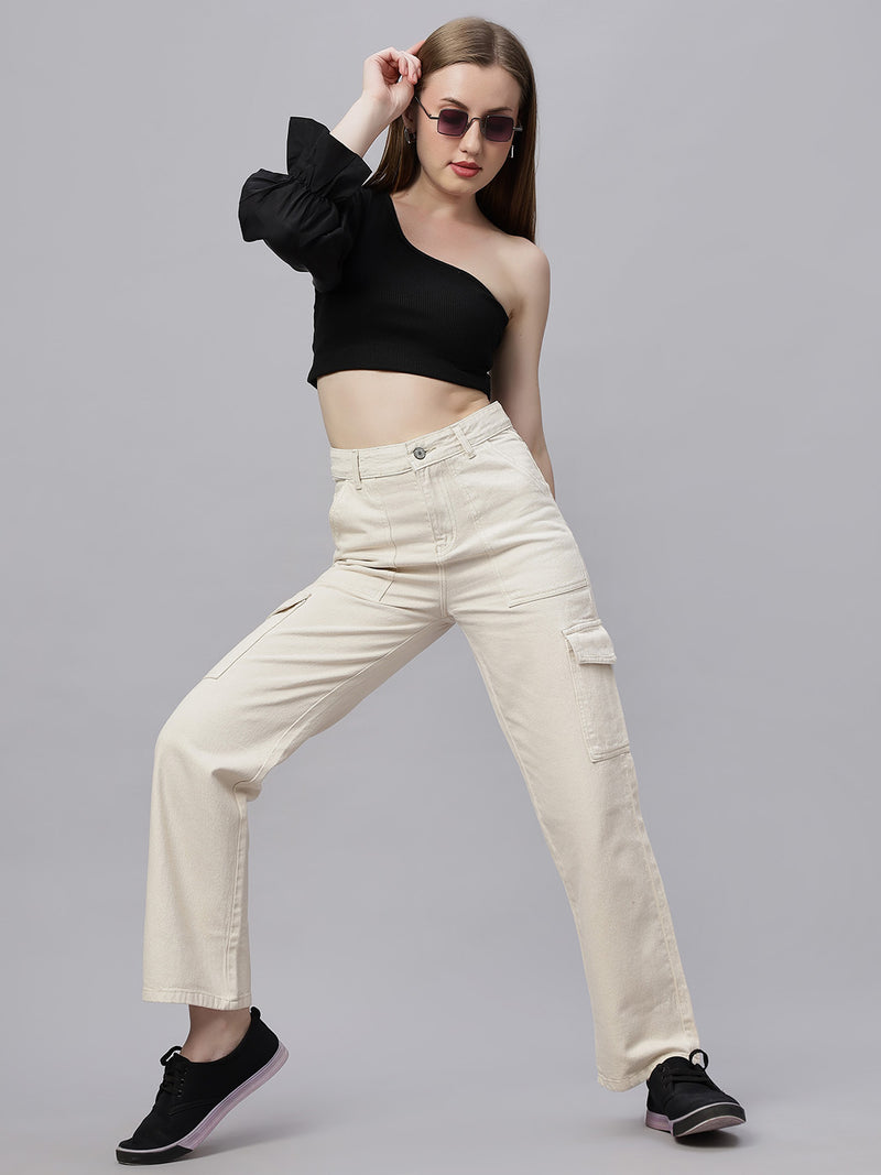 Zuya Cream 6-Pocket Cargo Jeans – Utility Meets Chic MY4008 CREAM