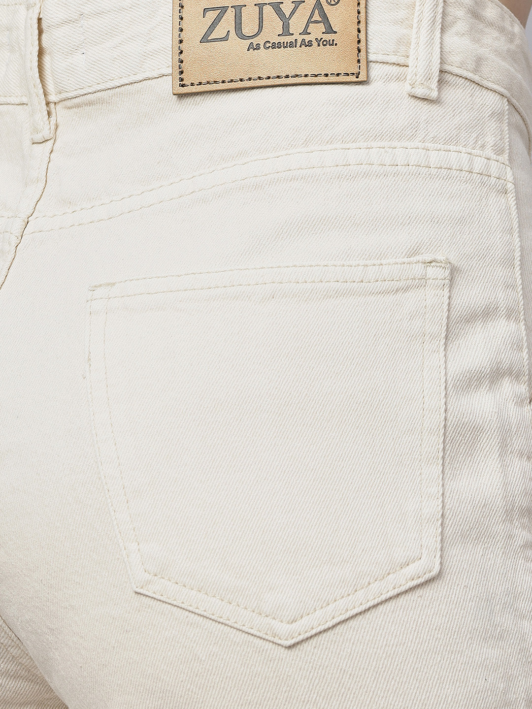 Zuya Straight Fit Denim Cargo Jeans - 6 Pockets / Rugged Utility Meets Everyday Style / Cream - MY4008 CREAM
