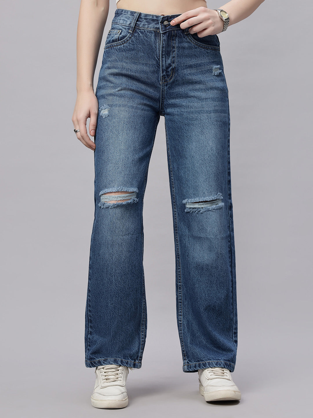 Zuya Whisker Straight Fit Tone Denim Jeans - 5 Pockets / Classic Comfort & Style / Stone Blue - MY3058 STONE WT