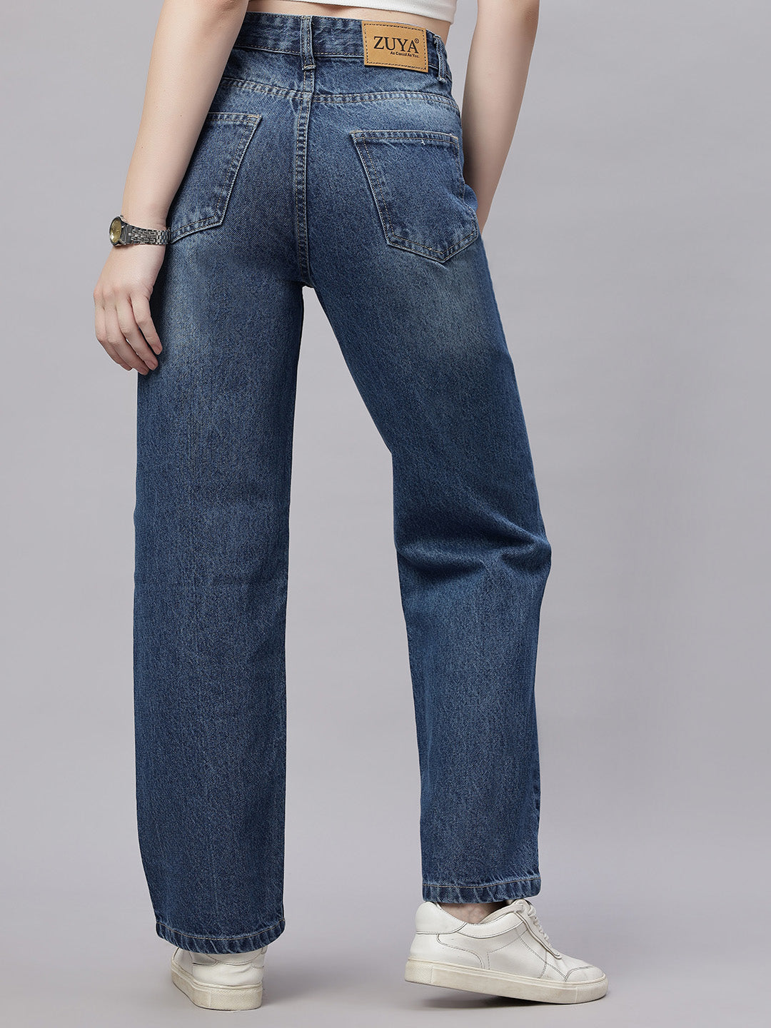 Zuya Whisker Straight Fit Tone Denim Jeans - 5 Pockets / Classic Comfort & Style / Stone Blue - MY3058 STONE WT