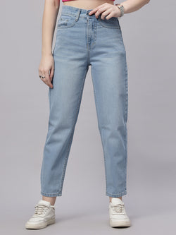 Zuya Light Blue Mom Fit Whisker Denim Jeans – Casual Everyday Style MY3060 ICE W1
