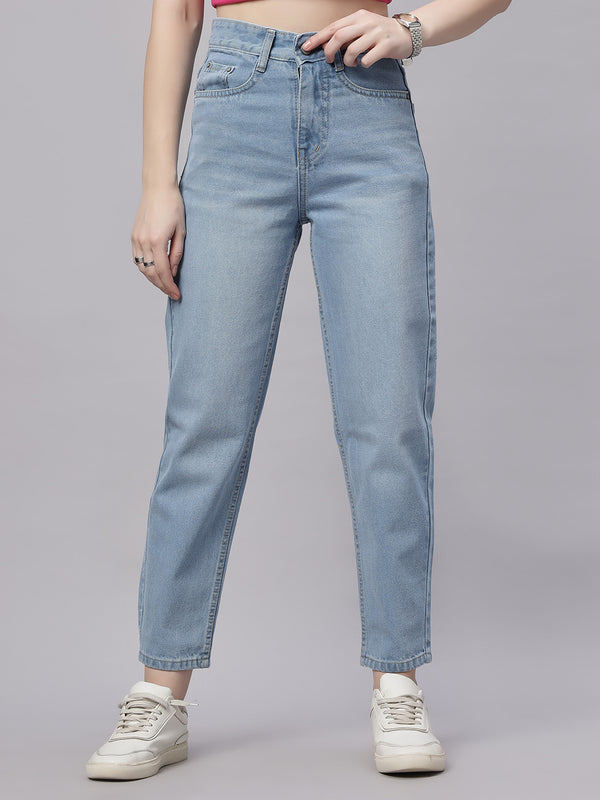 Zuya Light Blue Mom Fit Whisker Denim Jeans – Casual Everyday Style MY3060 ICE W1