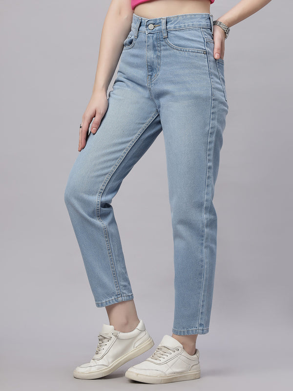 Zuya Light Blue Mom Fit Whisker Denim Jeans – Casual Everyday Style MY3060 ICE W1