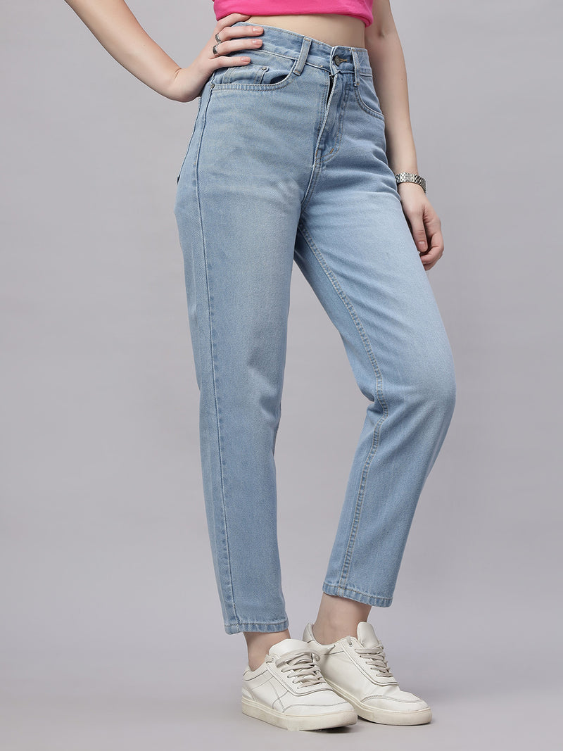 Zuya Light Blue Mom Fit Whisker Denim Jeans – Casual Everyday Style MY3060 ICE W1