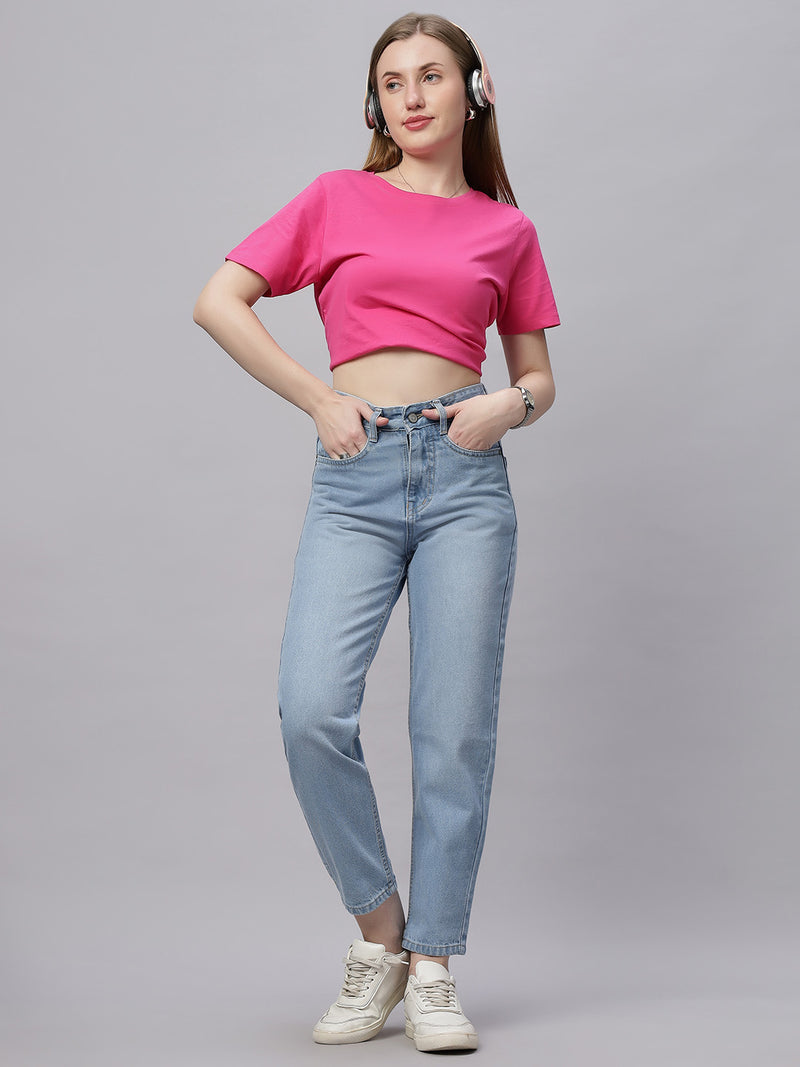 Zuya Light Blue Mom Fit Whisker Denim Jeans – Casual Everyday Style MY3060 ICE W1