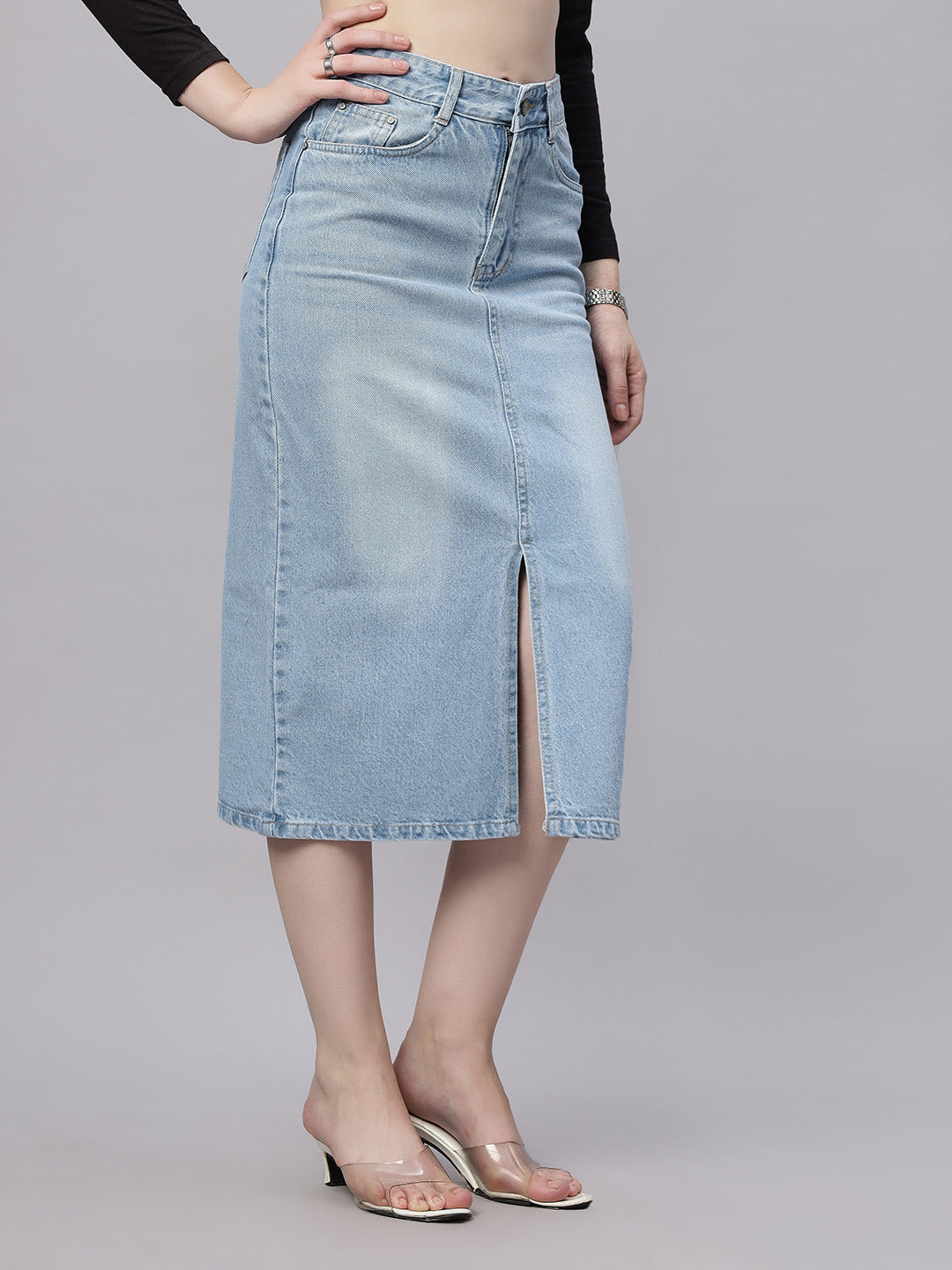 ZUYA Whisker Denim Skirt – Modern Wardrobe Essential / 5-pockets / Ice Blue - MY2060 ICE W2