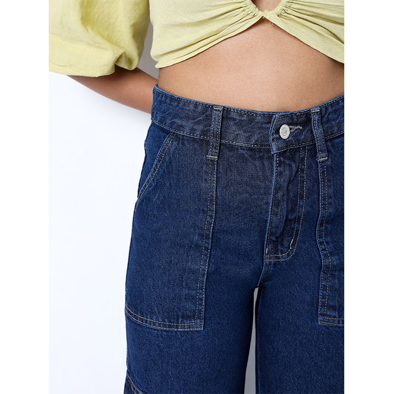 Zuya Straight Fit Plain Denim Cargo Jeans - 6 Pockets / Rugged Utility Meets Everyday Style / Dark Blue - MY4008-DX-CARGO-PLAIN-A