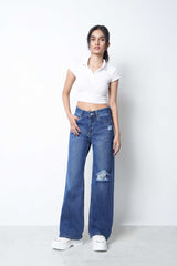 Zuya Whisker Torn Denim Jeans - Casual Rebel Look - Blue Shade - MY2003-DX-2