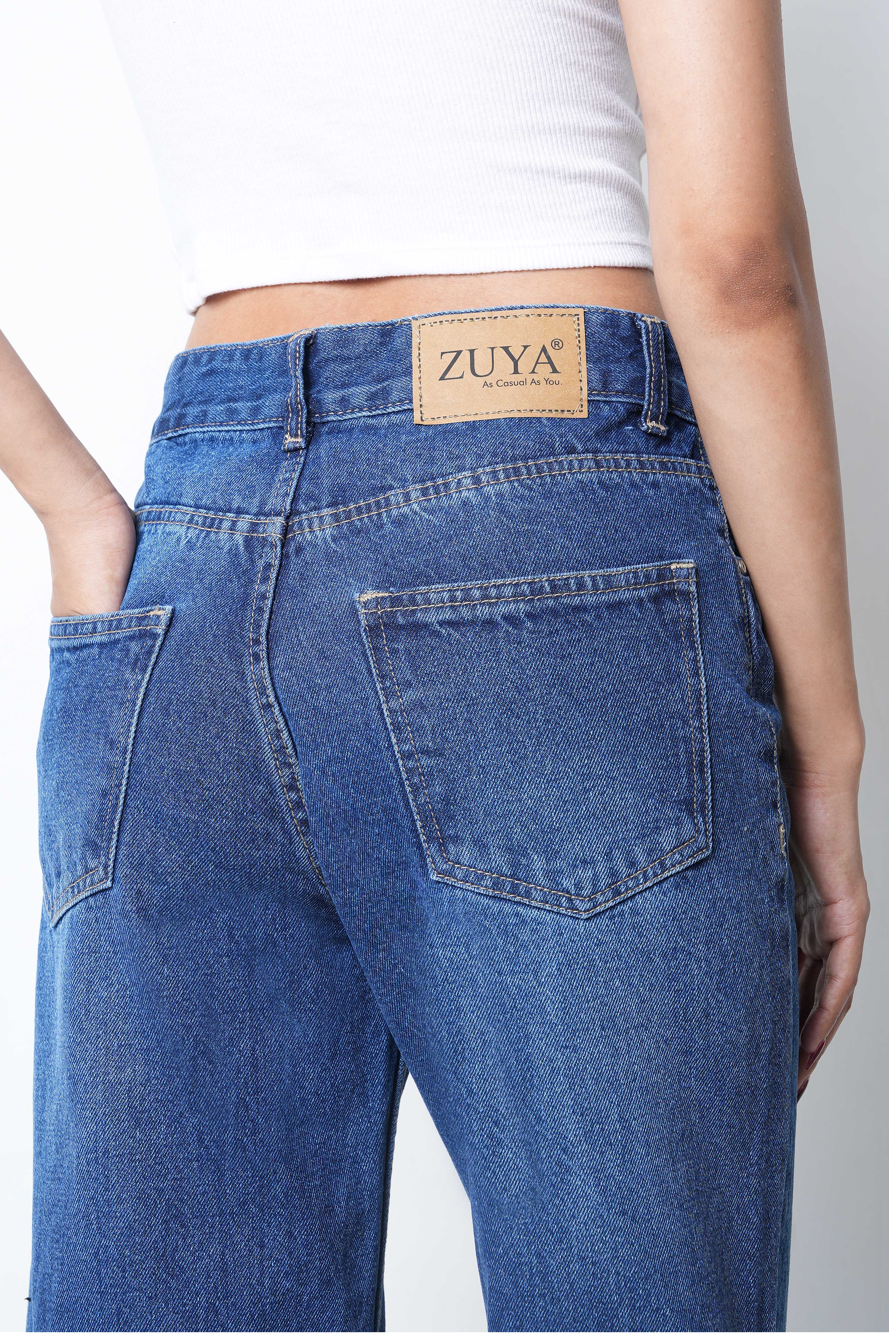Zuya Whisker Torn Denim Jeans - Casual Rebel Look - Blue Shade - MY2003-DX-2