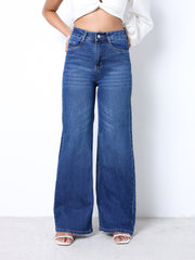 Zuya Wide Leg Stretch Denim Jeans - 5 Pockets / Effortless Edge & Elevated Comfort / Dark Blue With White Shade - MY2058-DX-W-A