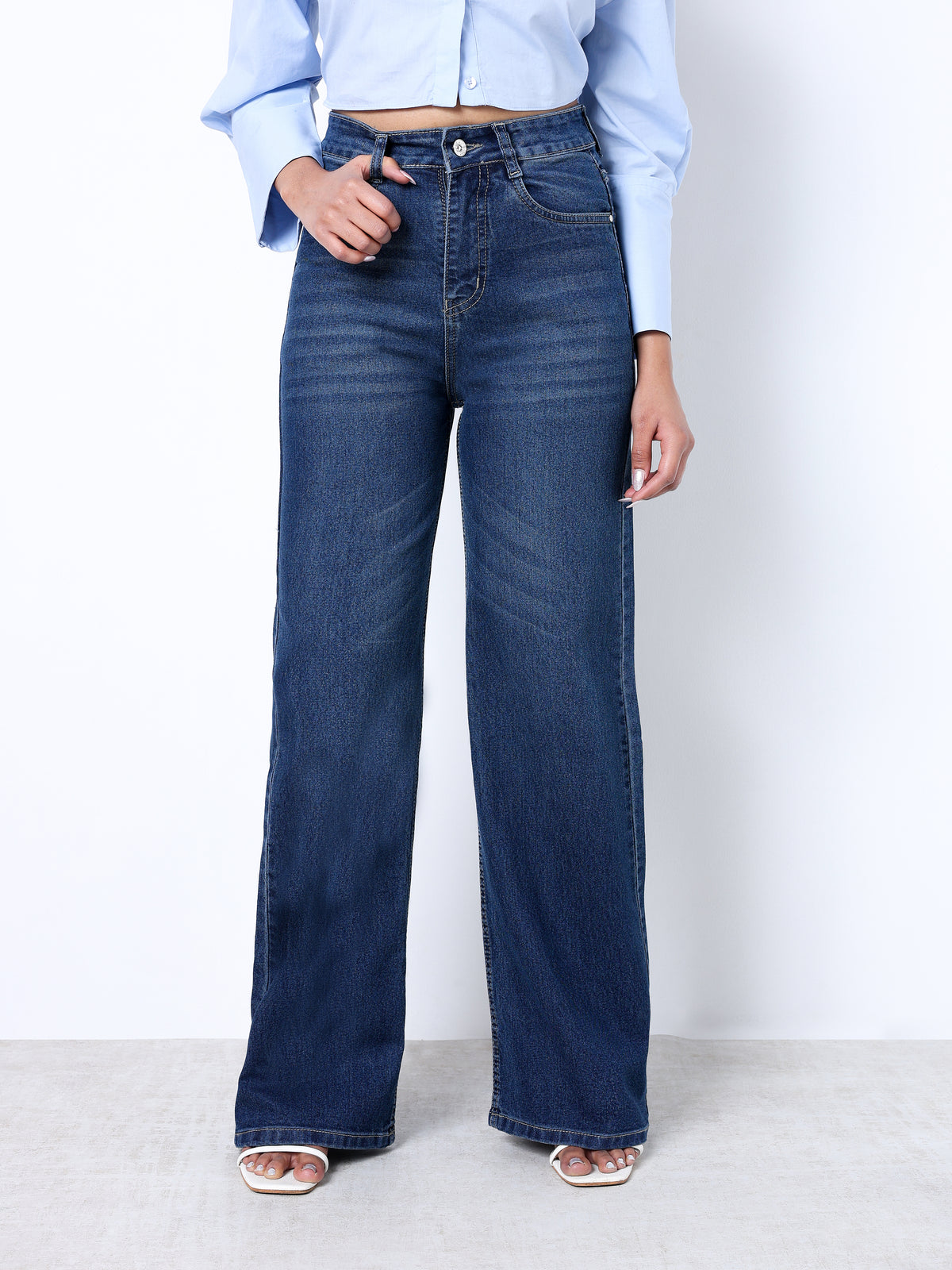 Zuya Wide Leg Stretch Denim Jeans - 5 Pockets / Effortless Edge & Elevated Comfort / Dark Blue With - MY2058-DX-W-TINT
