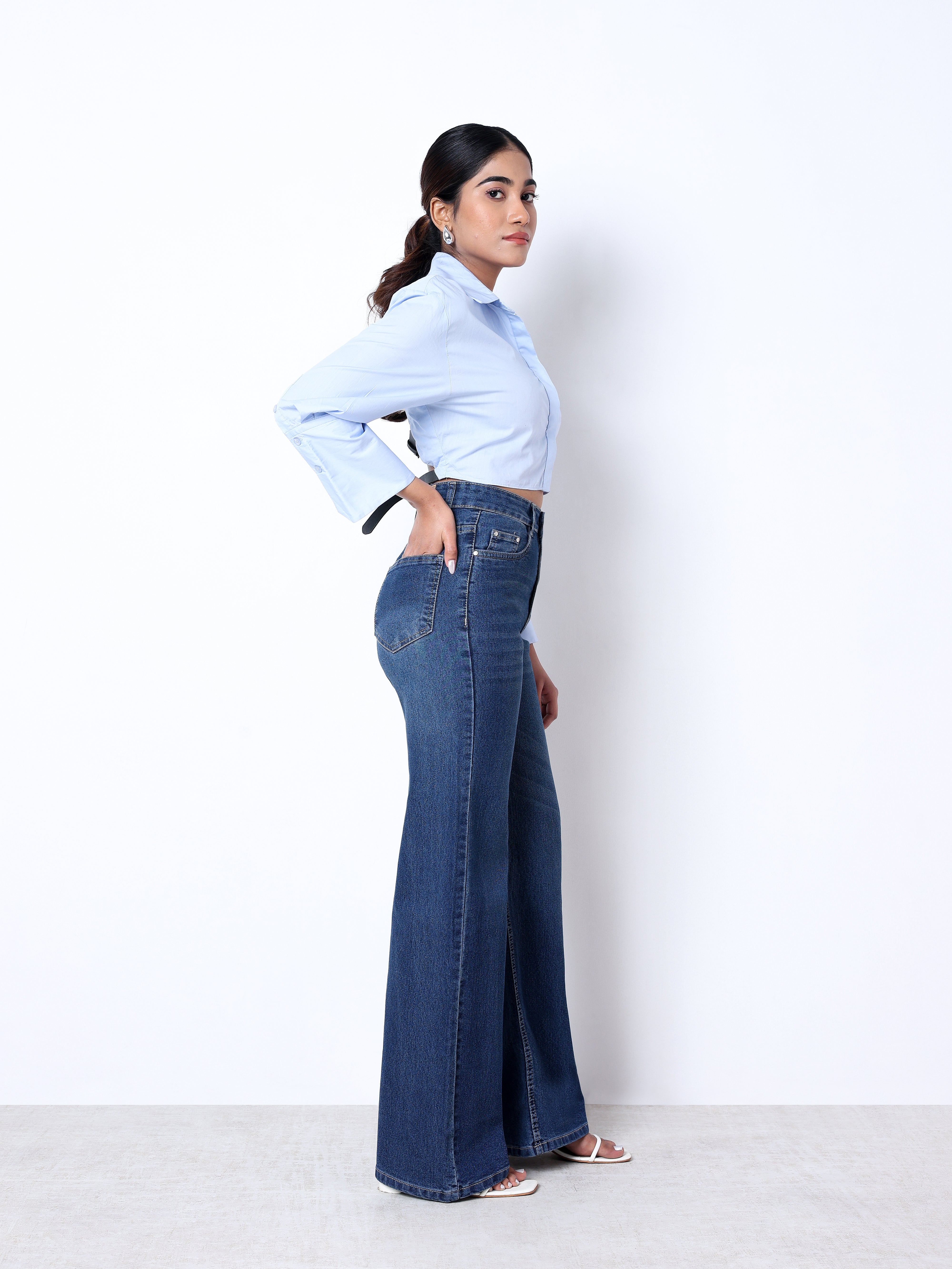 Zuya Wide Leg Stretch Denim Jeans - 5 Pockets / Effortless Edge & Elevated Comfort / Dark Blue With - MY2058-DX-W-TINT
