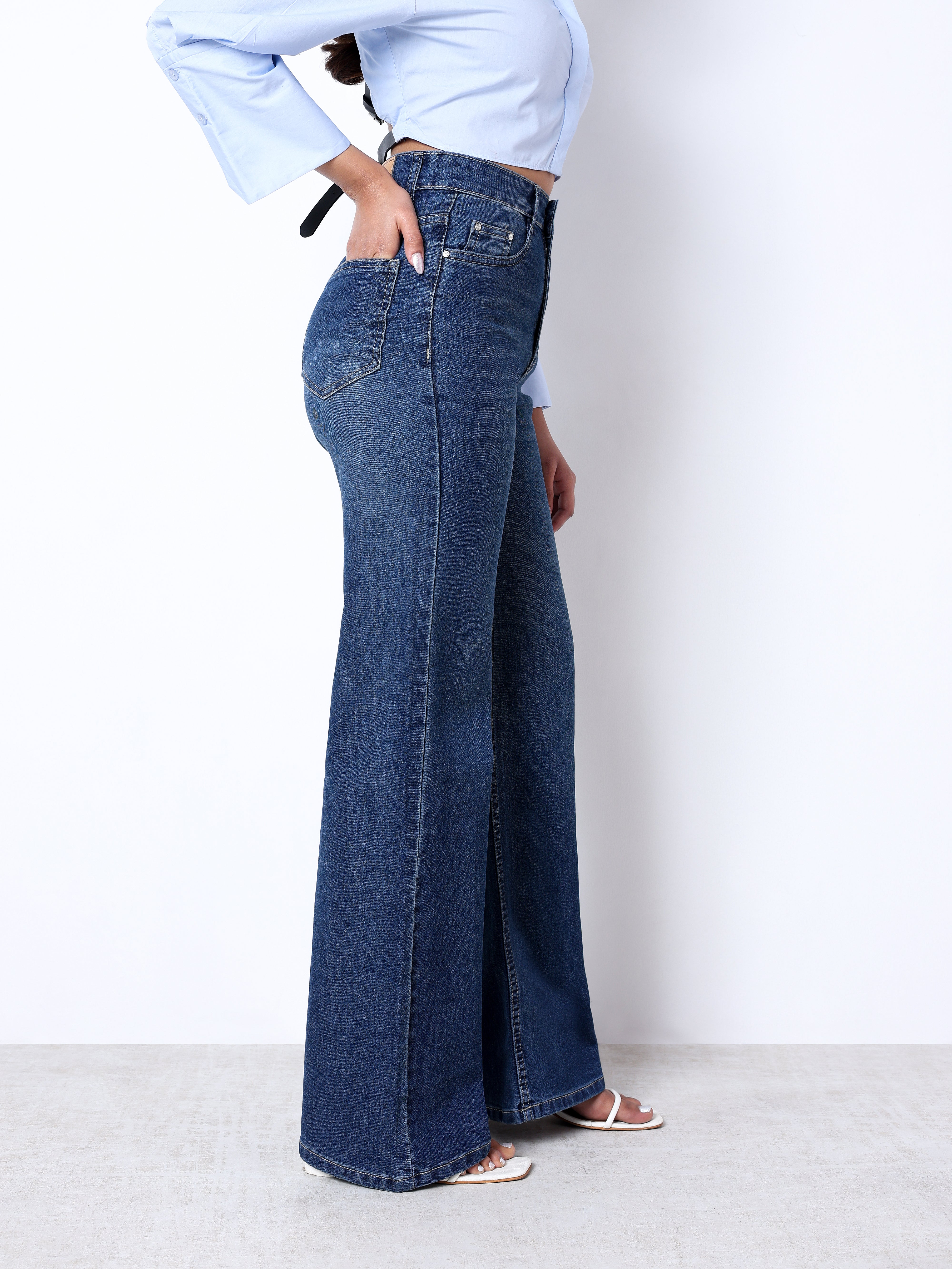 Zuya Wide Leg Stretch Denim Jeans - 5 Pockets / Effortless Edge & Elevated Comfort / Dark Blue With - MY2058-DX-W-TINT