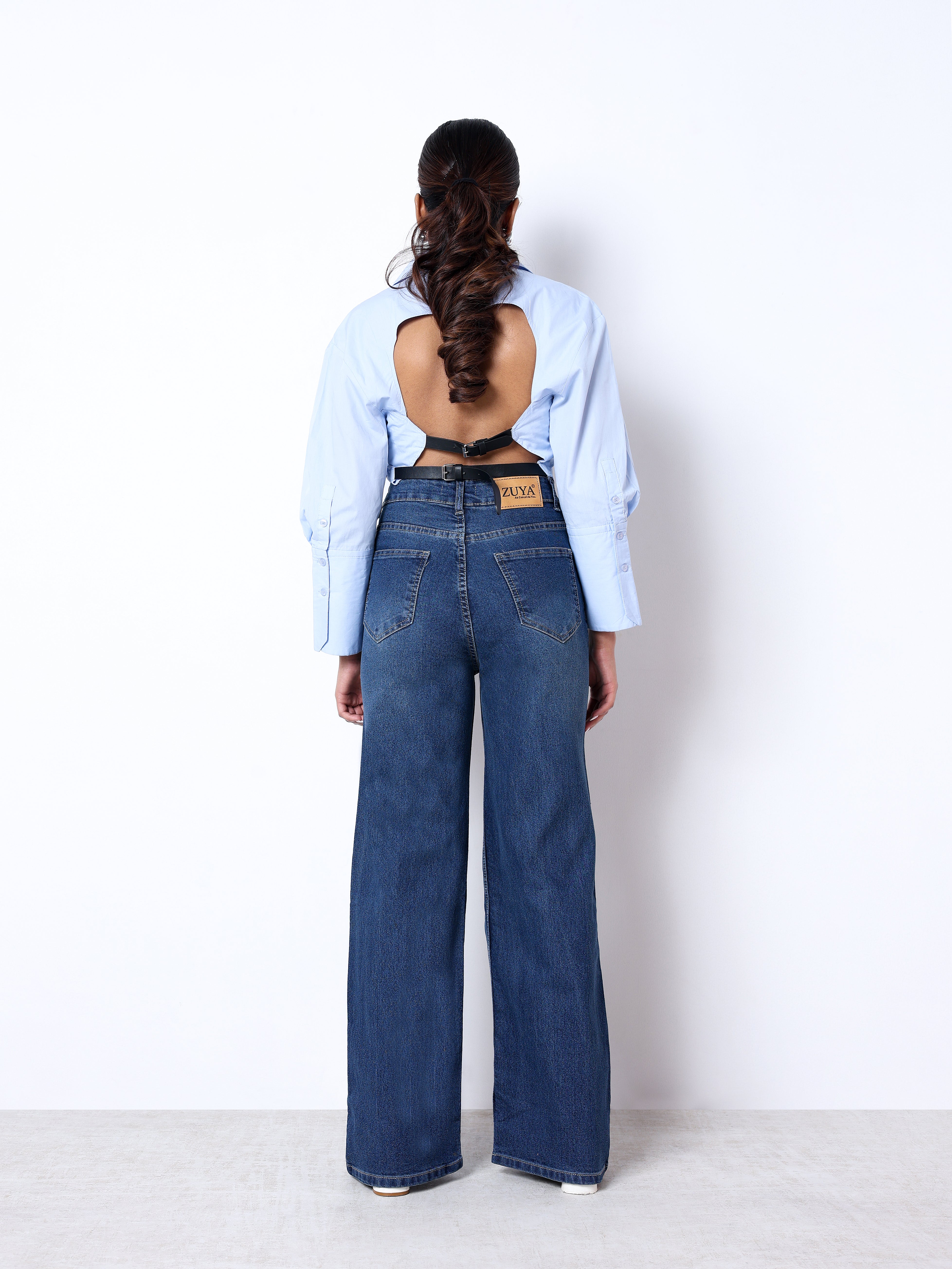 Zuya Wide Leg Stretch Denim Jeans - 5 Pockets / Effortless Edge & Elevated Comfort / Dark Blue With - MY2058-DX-W-TINT