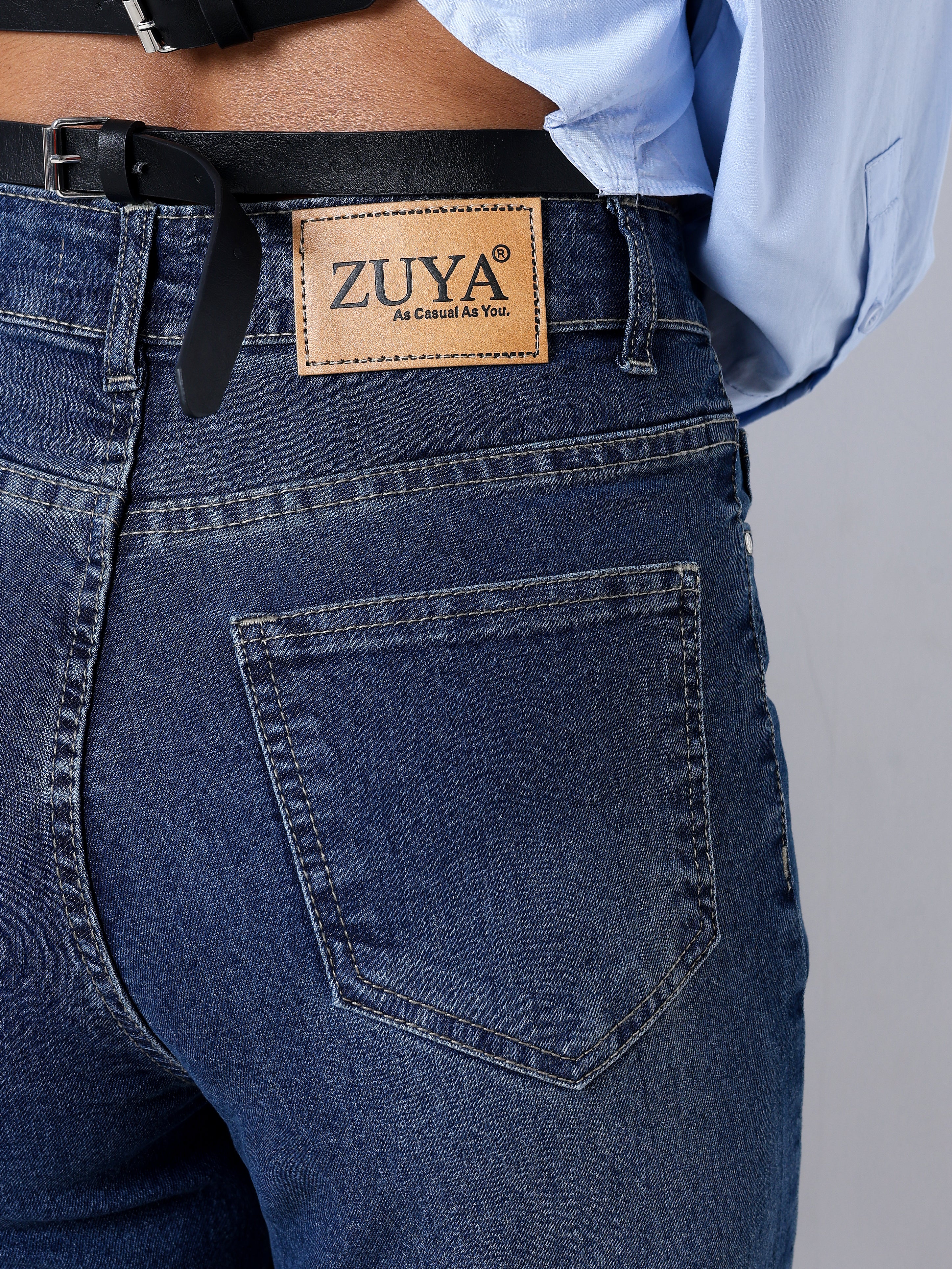 Zuya Wide Leg Stretch Denim Jeans - 5 Pockets / Effortless Edge & Elevated Comfort / Dark Blue With - MY2058-DX-W-TINT
