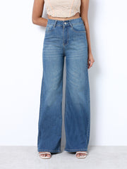 Zuya Wide Leg Stretch Denim Jeans - 5 Pockets / Effortless Edge & Elevated Comfort / White Stone Blue - MY2058-STONE-W-TINT-A