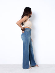 Zuya Wide Leg Stretch Denim Jeans - 5 Pockets / Effortless Edge & Elevated Comfort / White Stone Blue - MY2058-STONE-W-TINT-A