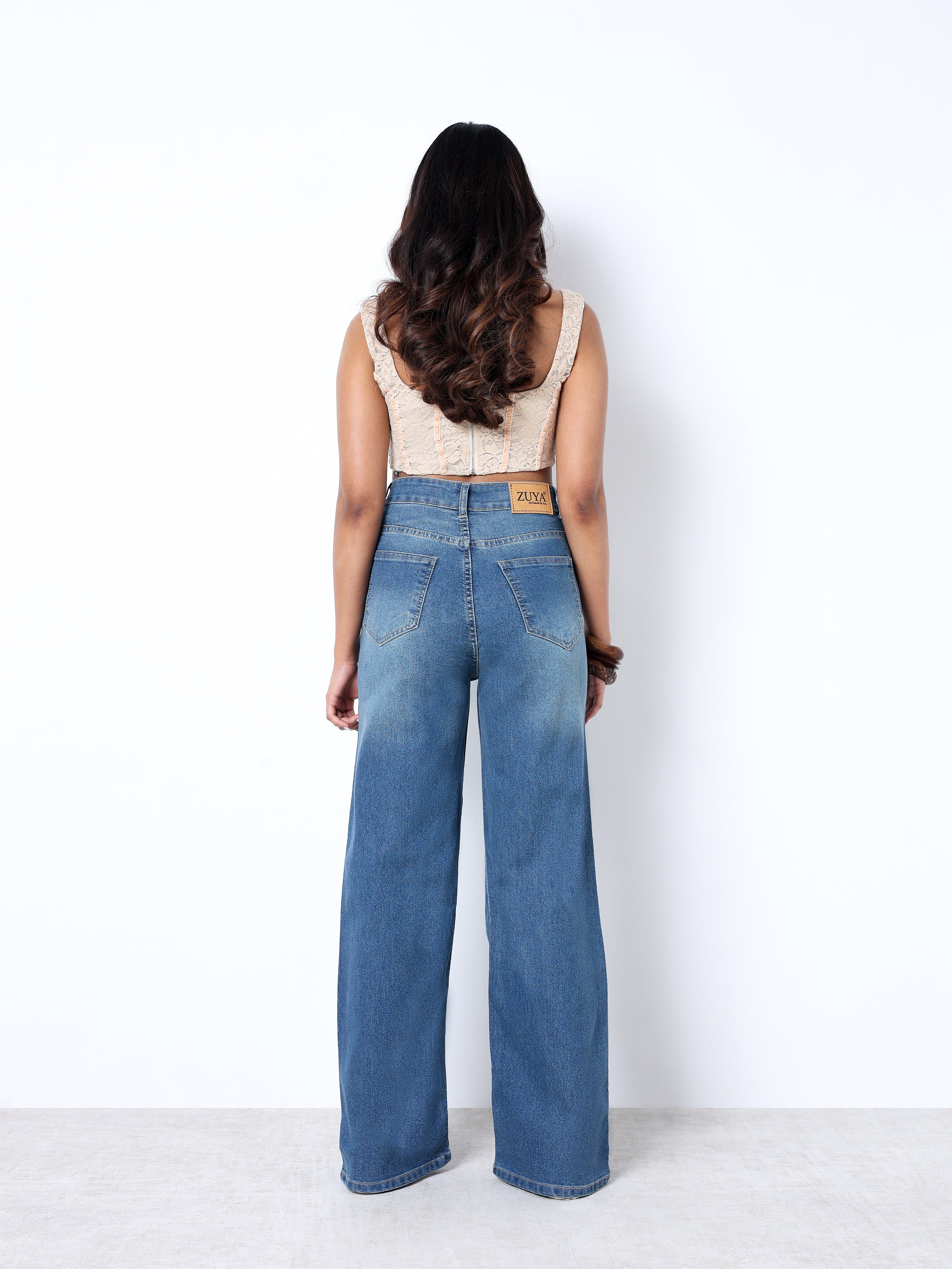 Zuya Wide Leg Stretch Denim Jeans - 5 Pockets / Effortless Edge & Elevated Comfort / White Stone Blue - MY2058-STONE-W-TINT-A