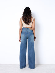 Zuya Wide Leg Stretch Denim Jeans - 5 Pockets / Effortless Edge & Elevated Comfort / White Stone Blue - MY2058-STONE-W-TINT-A
