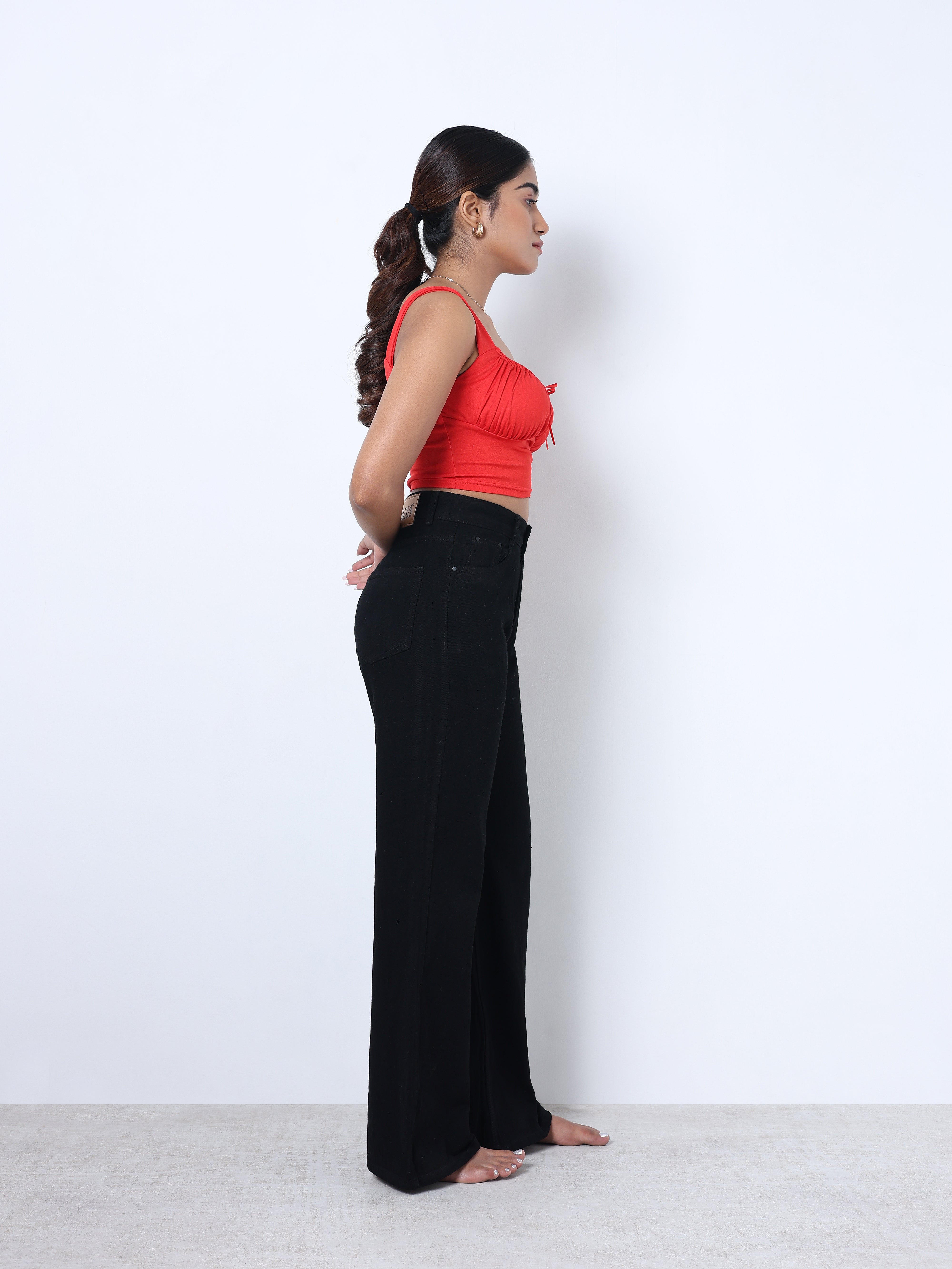 Zuya Wide Leg Plain Denim Jeans - Unadorned Elegance - Black - MY2059-BLACK-PLAIN-A