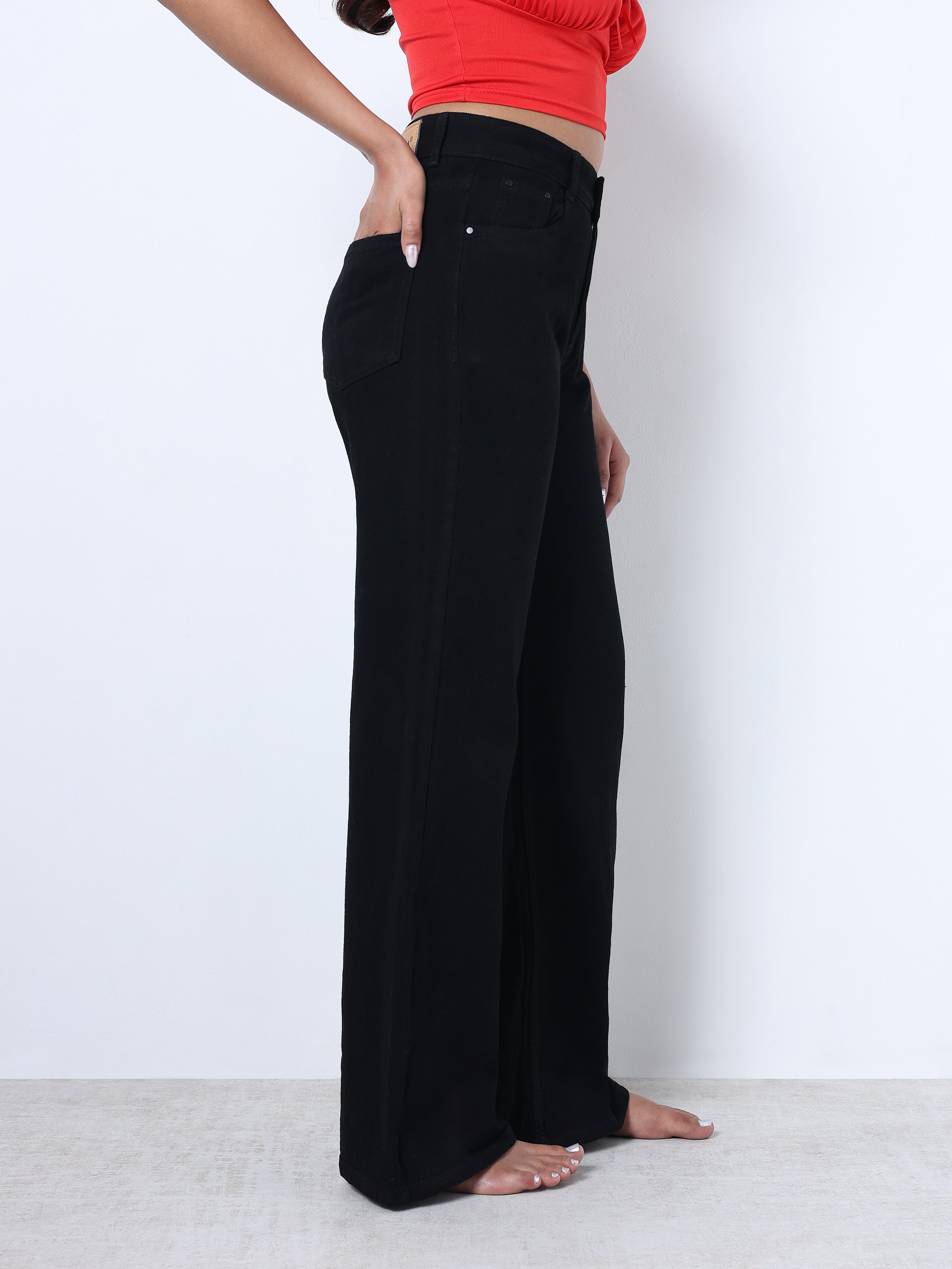 Zuya Wide Leg Plain Denim Jeans - Unadorned Elegance - Black - MY2059-BLACK-PLAIN-A