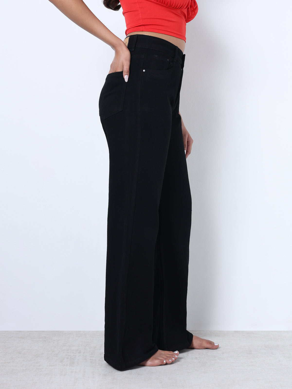 Zuya Wide Leg Plain Denim Jeans - Unadorned Elegance - Black - MY2059-BLACK-PLAIN-A