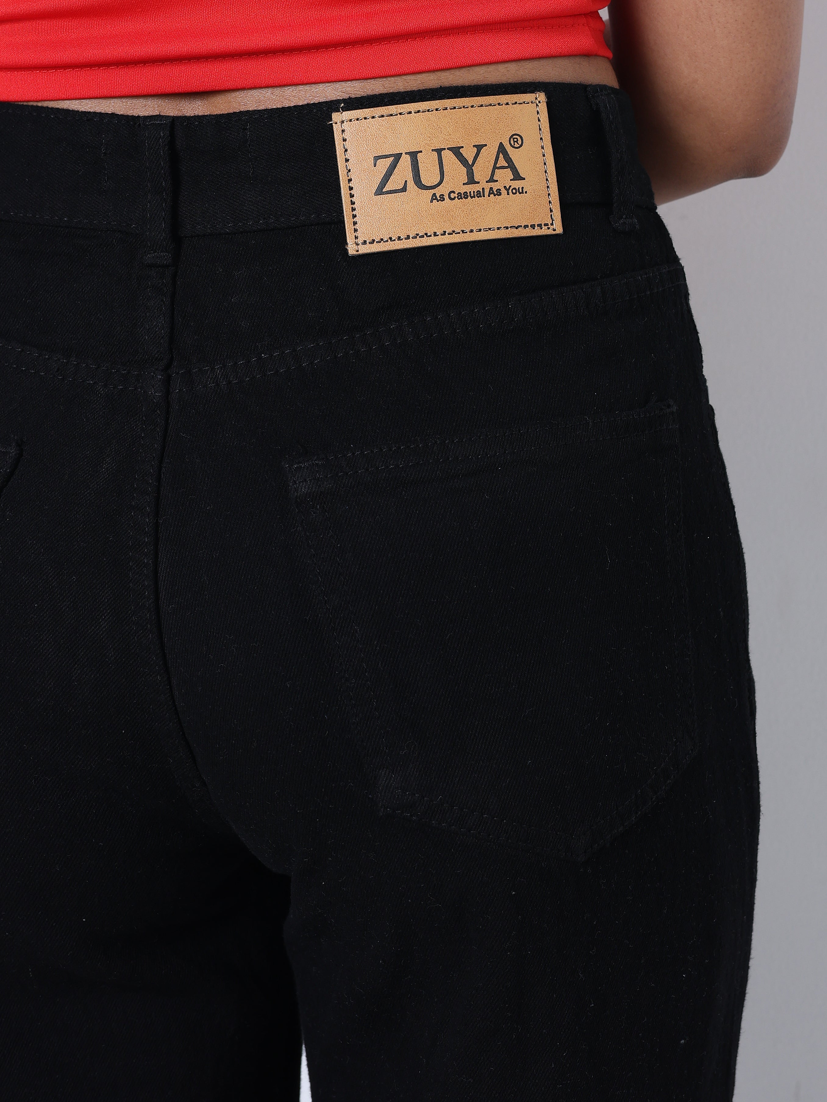 Zuya Wide Leg Plain Denim Jeans - Unadorned Elegance - Black - MY2059-BLACK-PLAIN-A