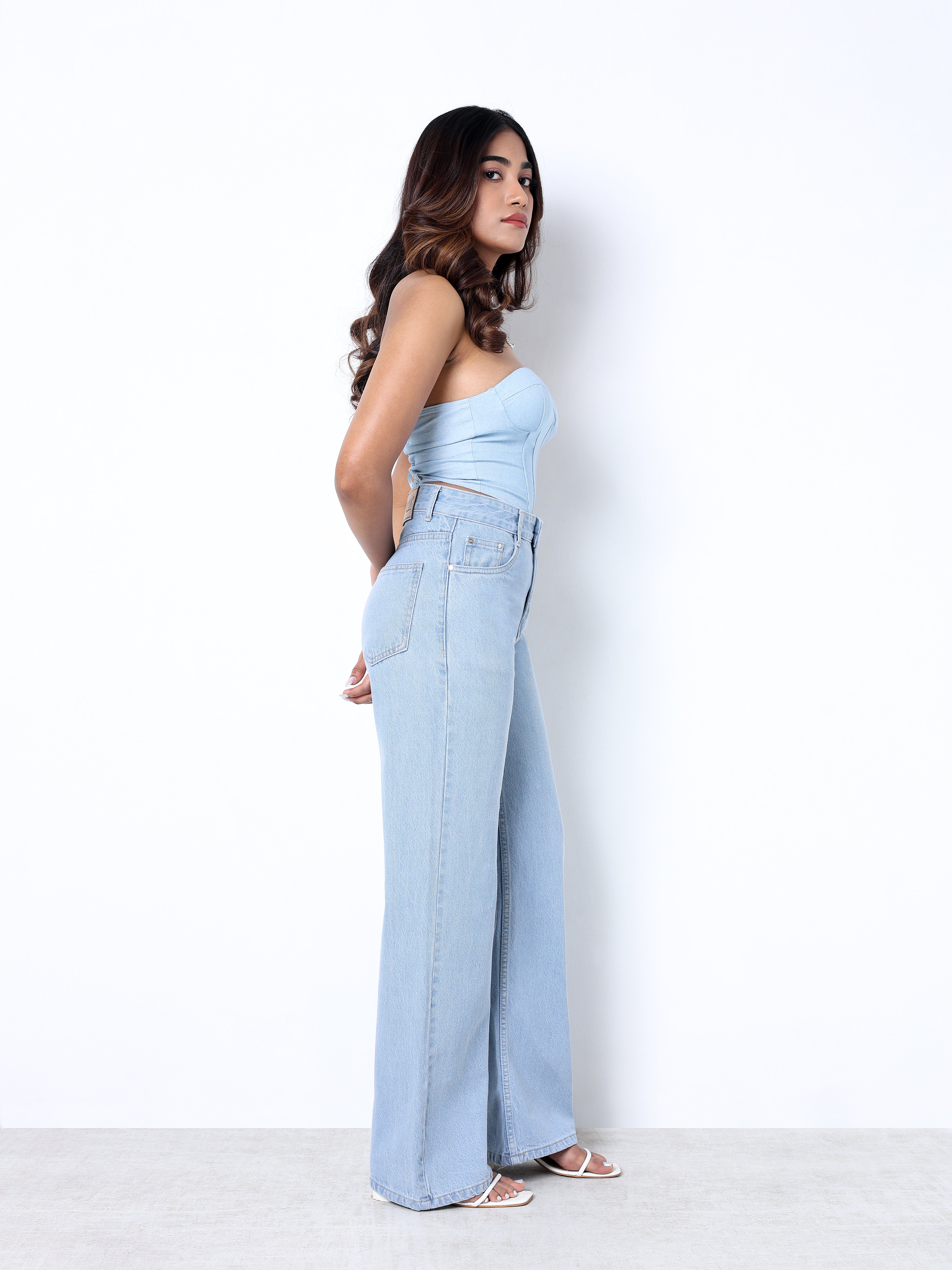 Zuya Wide Leg Plain Denim Jeans - Unadorned Elegance - Ice Blue - MY2059-ICE-PLAIN-A