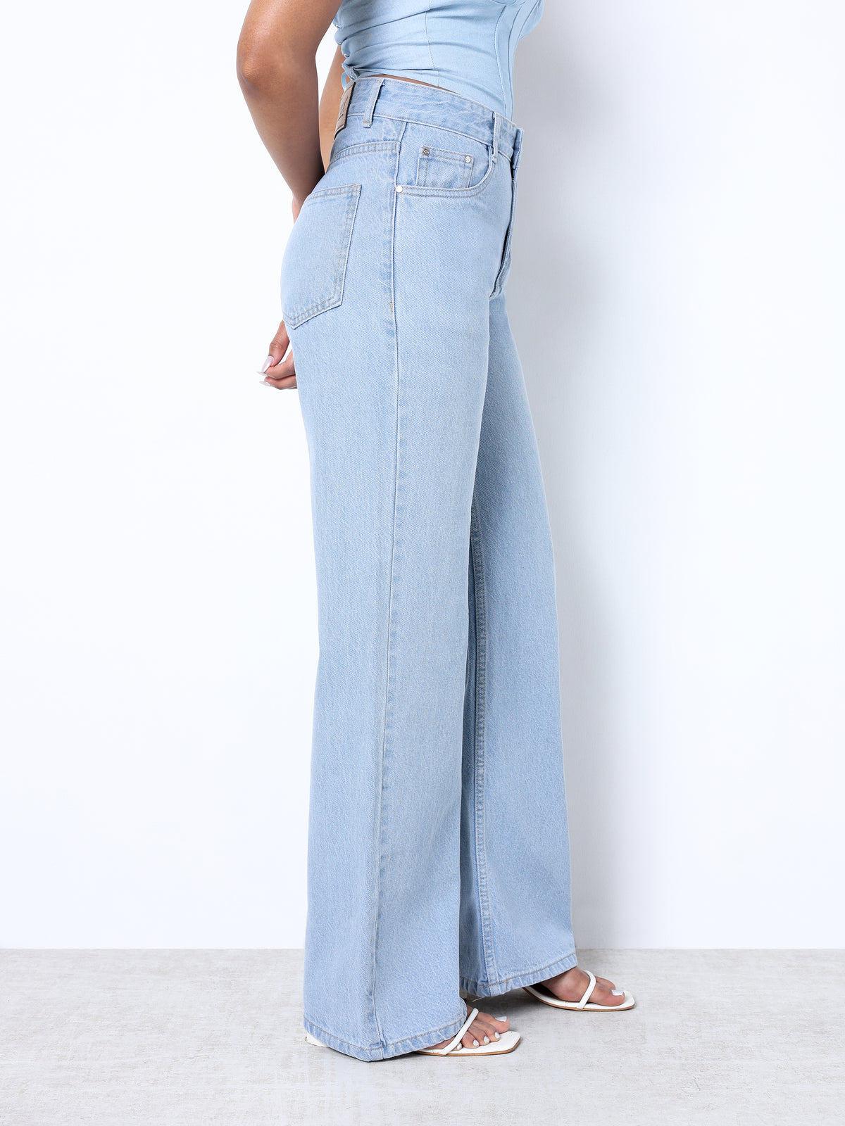 Zuya Wide Leg Plain Denim Jeans - Unadorned Elegance - Ice Blue - MY2059-ICE-PLAIN-A