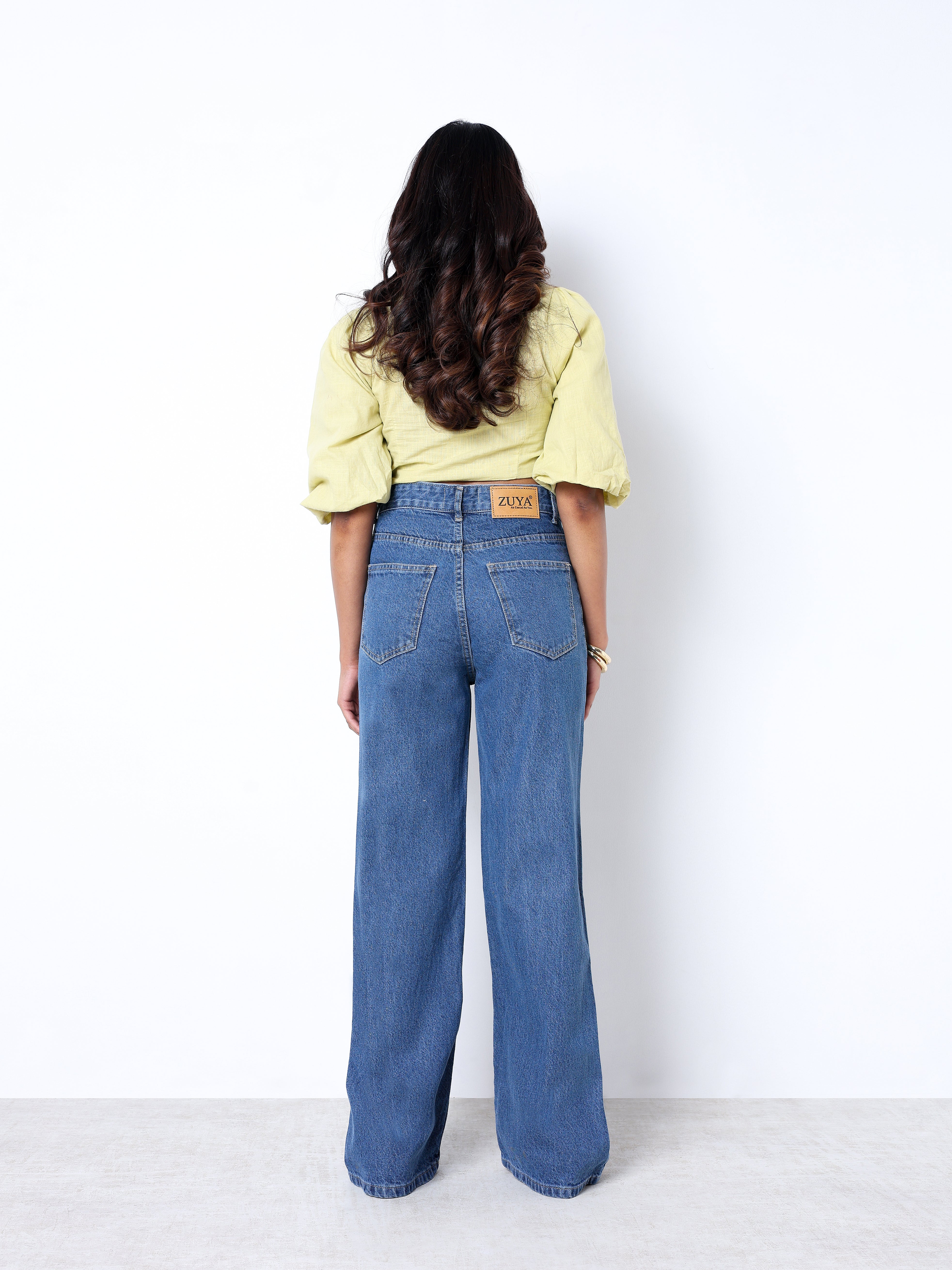 Zuya Wide Leg Plain Denim Jeans - Unadorned Elegance - Stone Blue - MY2059-STONE-PLAIN-A