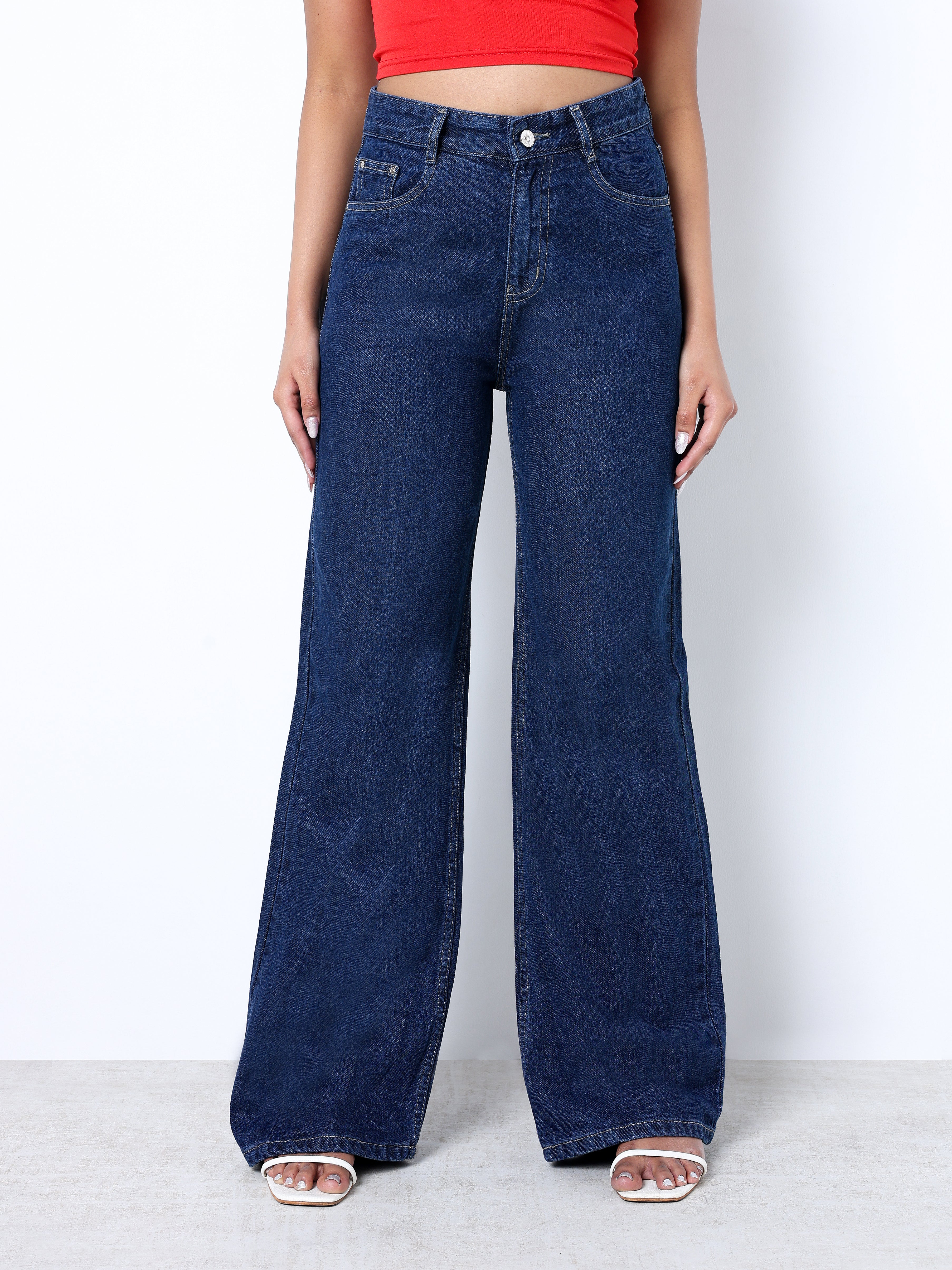 Zuya Wide Leg Plain Denim Jeans - Unadorned Elegance - Dark Blue  - MY2059-DX-PLAIN-A