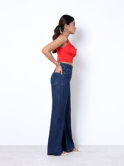 Zuya Wide Leg Plain Denim Jeans - Unadorned Elegance - Dark Blue  - MY2059-DX-PLAIN-A