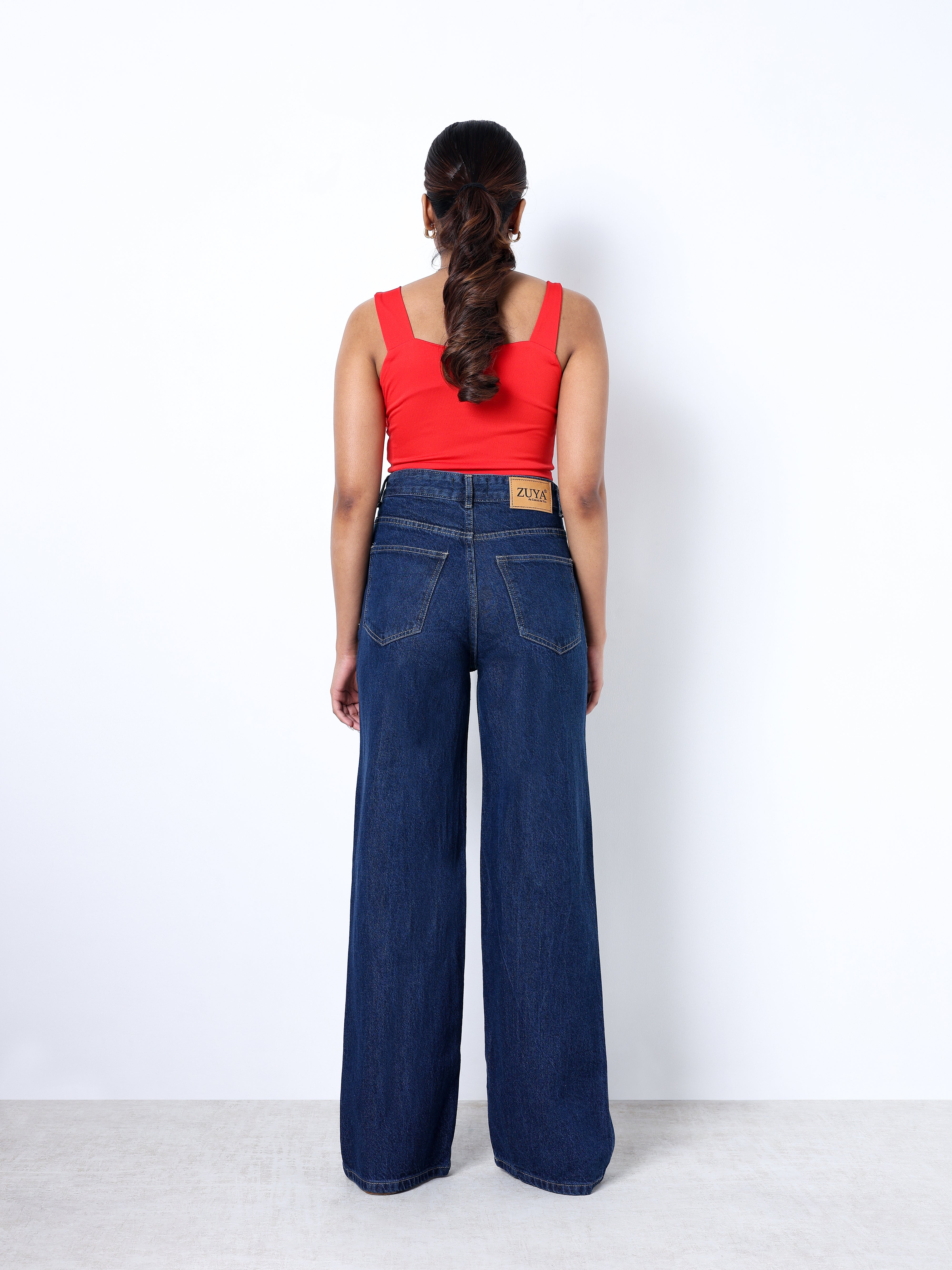 Zuya Wide Leg Plain Denim Jeans - Unadorned Elegance - Dark Blue  - MY2059-DX-PLAIN-A
