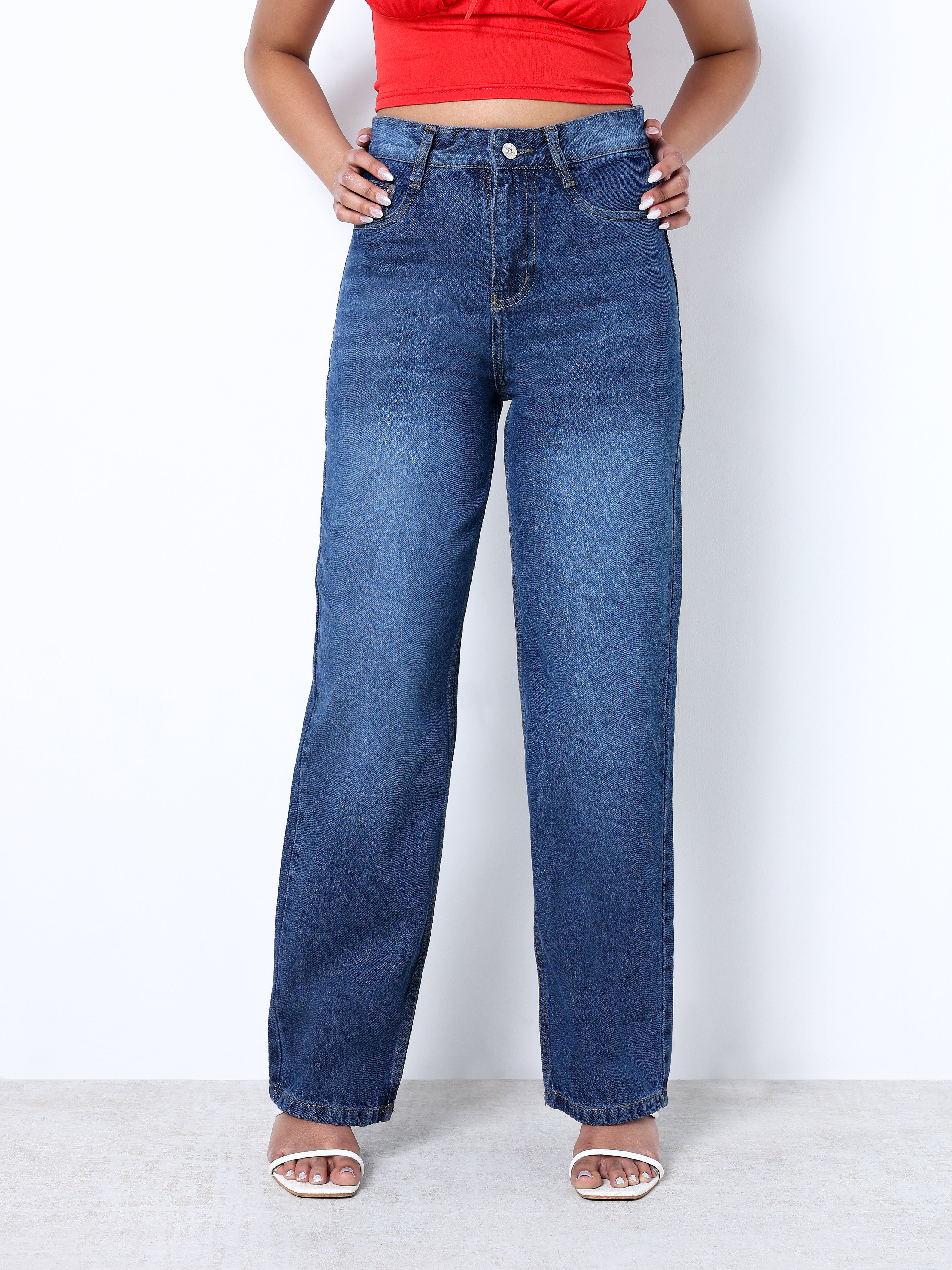 Zuya Whisker Straight Fit Spray Denim Jeans - 5 Pockets / Classic Comfort & Style / Dark Blue - MY3058-DX-W-SPRAY-A