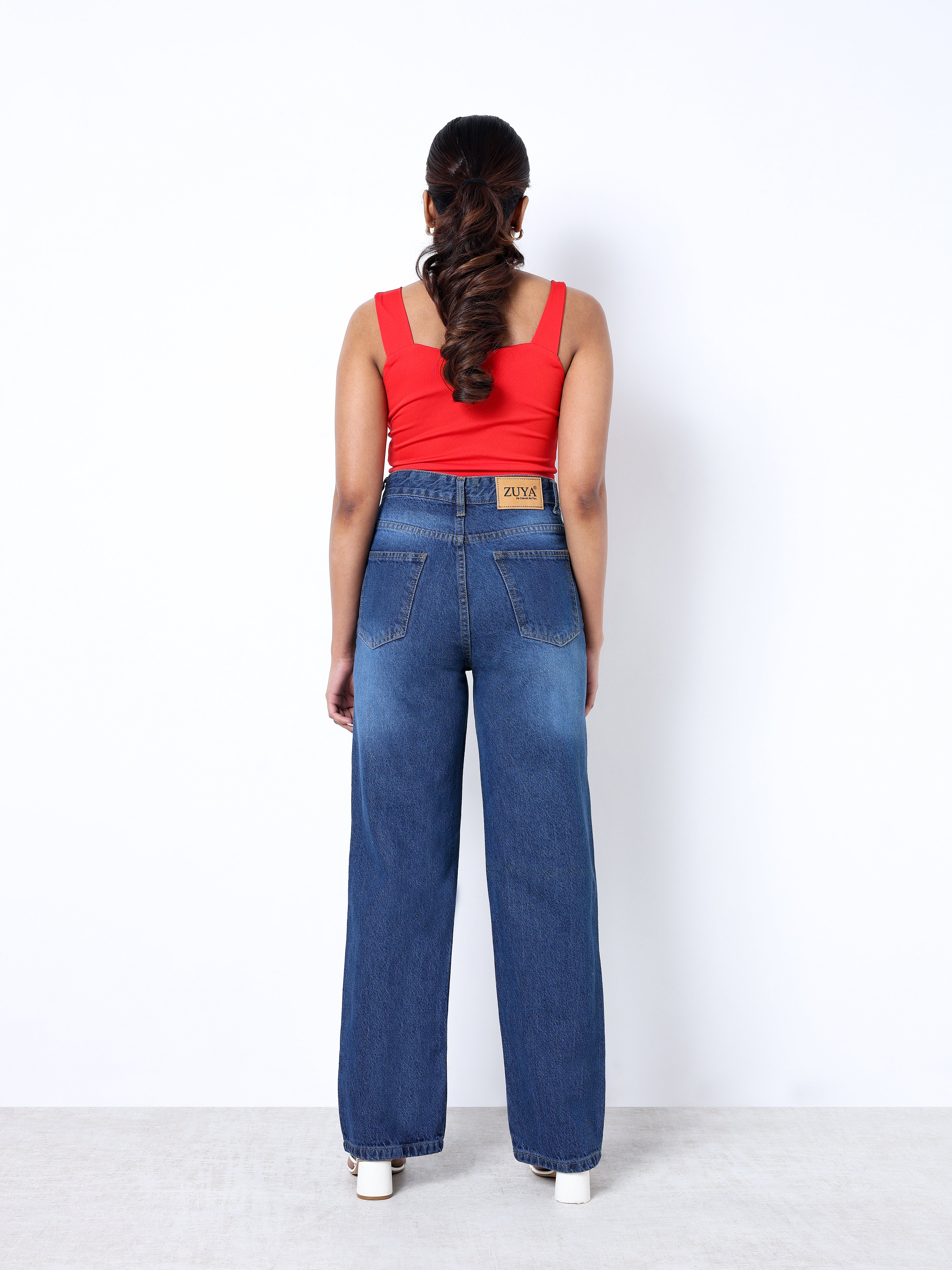 Zuya Whisker Straight Fit Spray Denim Jeans - 5 Pockets / Classic Comfort & Style / Dark Blue - MY3058-DX-W-SPRAY-A