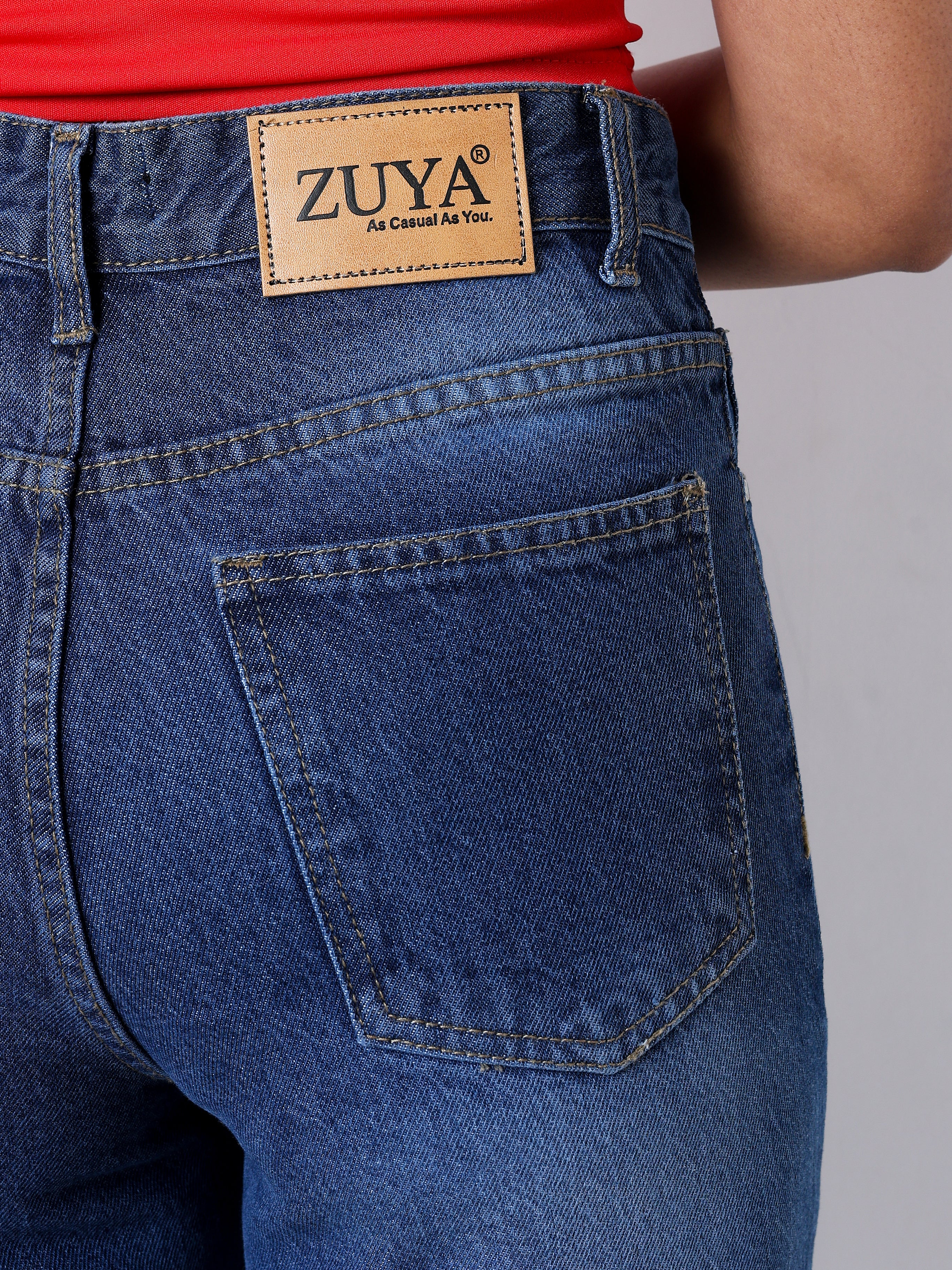 Zuya Whisker Straight Fit Spray Denim Jeans - 5 Pockets / Classic Comfort & Style / Dark Blue - MY3058-DX-W-SPRAY-A