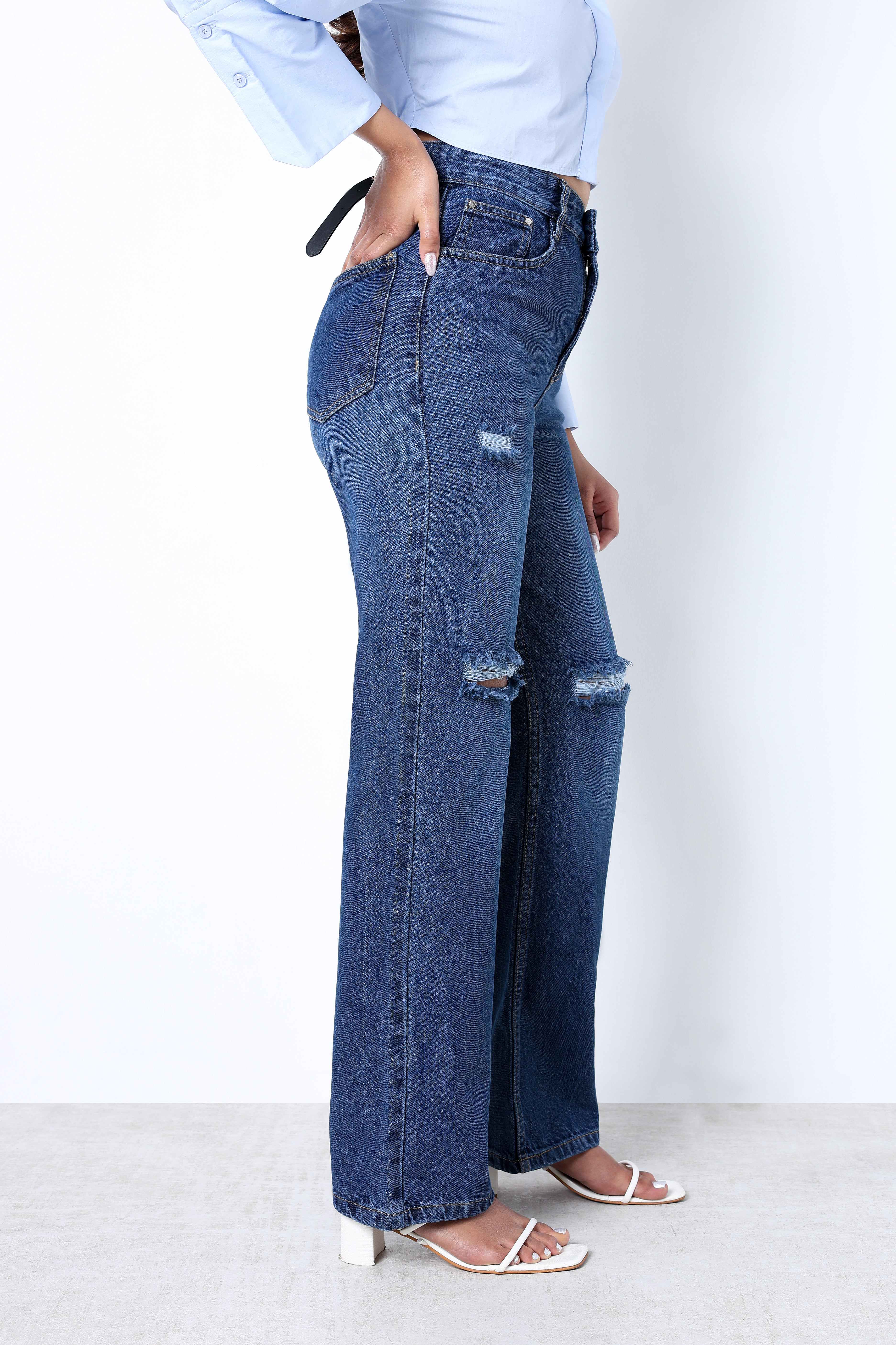 Zuya Whisker Straight Fit Tone Denim Jeans - 5 Pockets / Classic Comfort & Style / Dark Blue - MY3058-DX-W-TONE-A