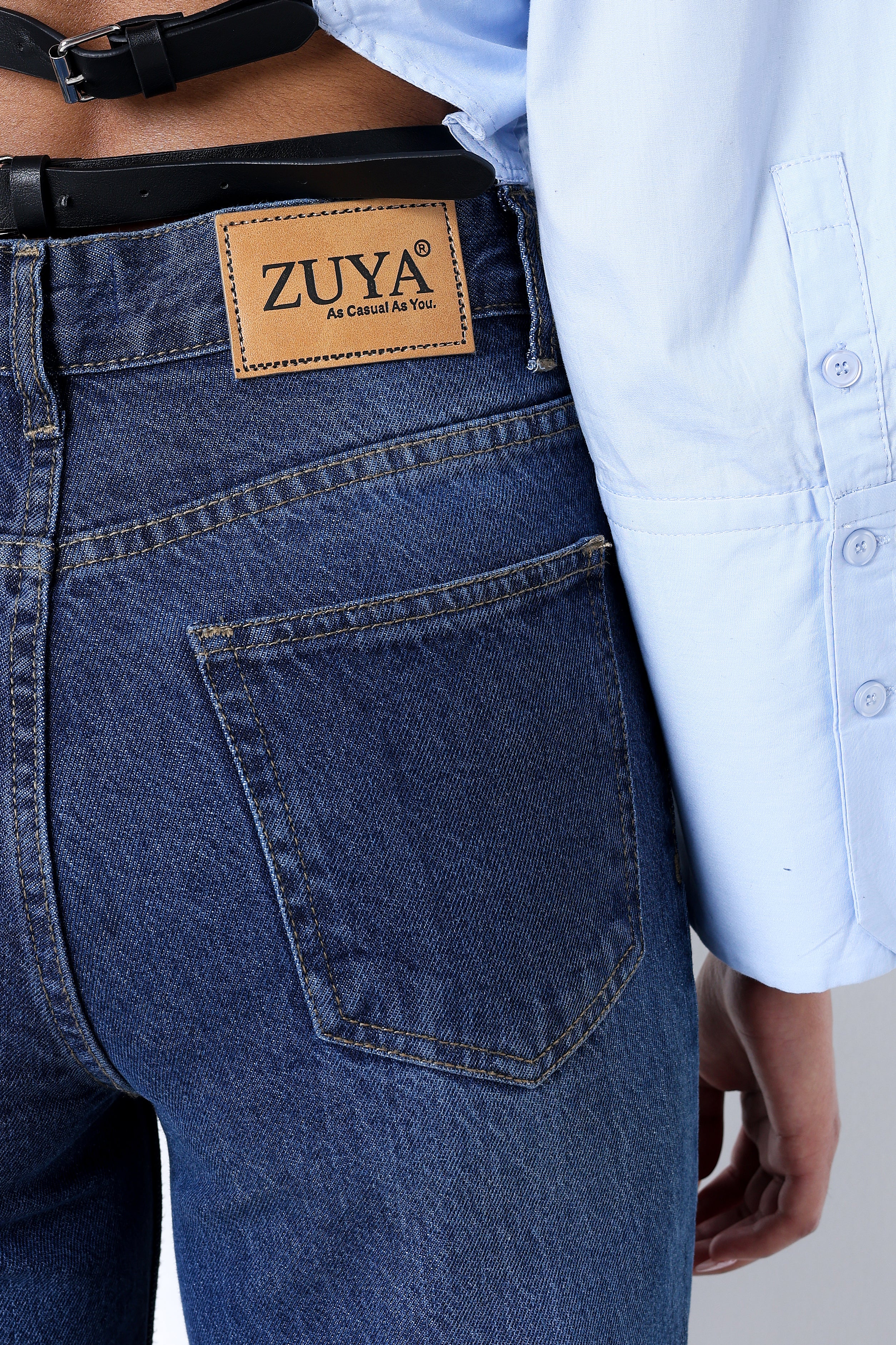 Zuya Whisker Straight Fit Tone Denim Jeans - 5 Pockets / Classic Comfort & Style / Dark Blue - MY3058-DX-W-TONE-A