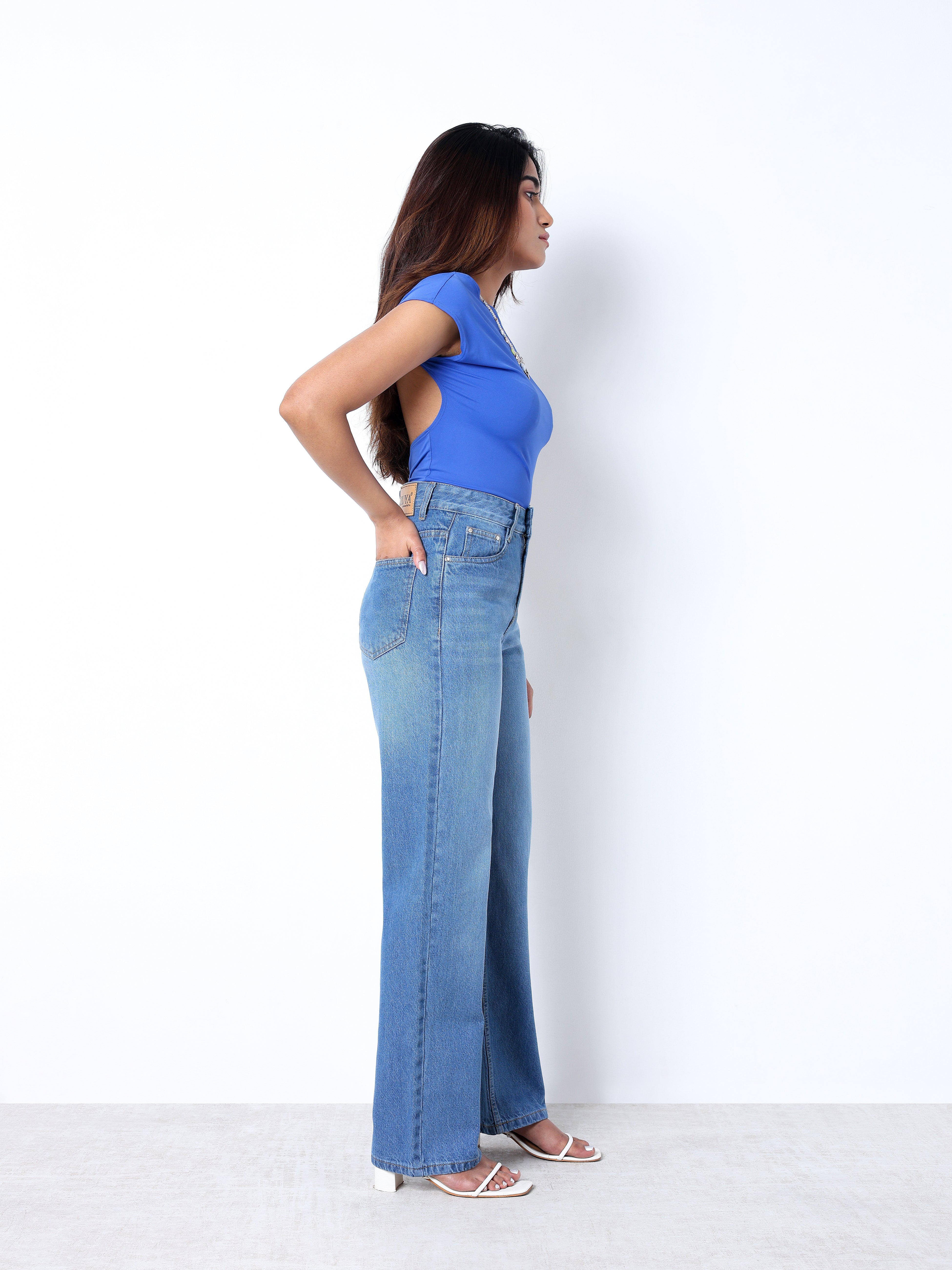 Zuya Whisker Straight Fit Spray Denim Jeans - 5 Pockets / Classic Comfort & Style / Stone Blue - MY3058-STONE-W-SPRAY-A