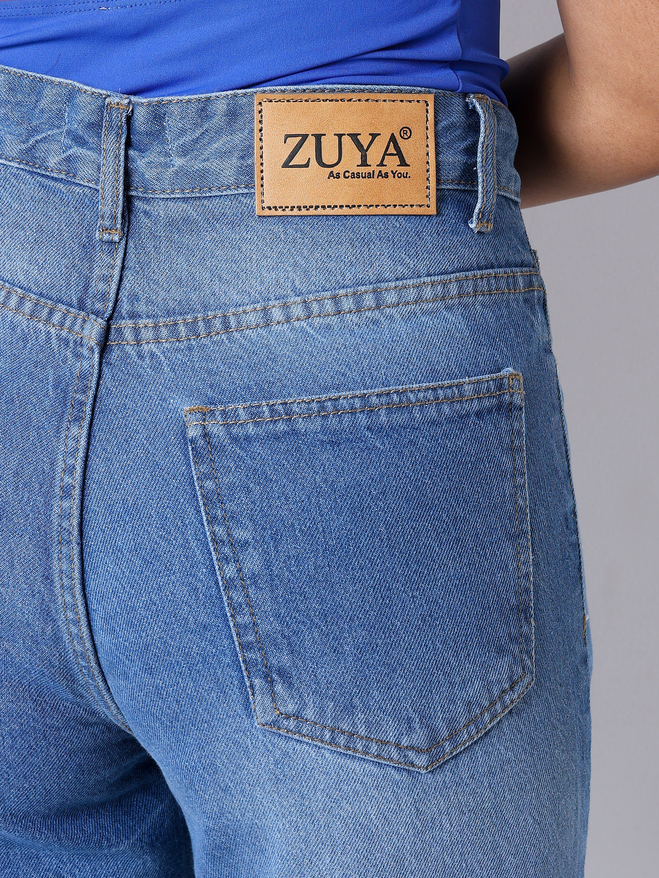 Zuya Whisker Straight Fit Spray Denim Jeans - 5 Pockets / Classic Comfort & Style / Stone Blue - MY3058-STONE-W-SPRAY-A