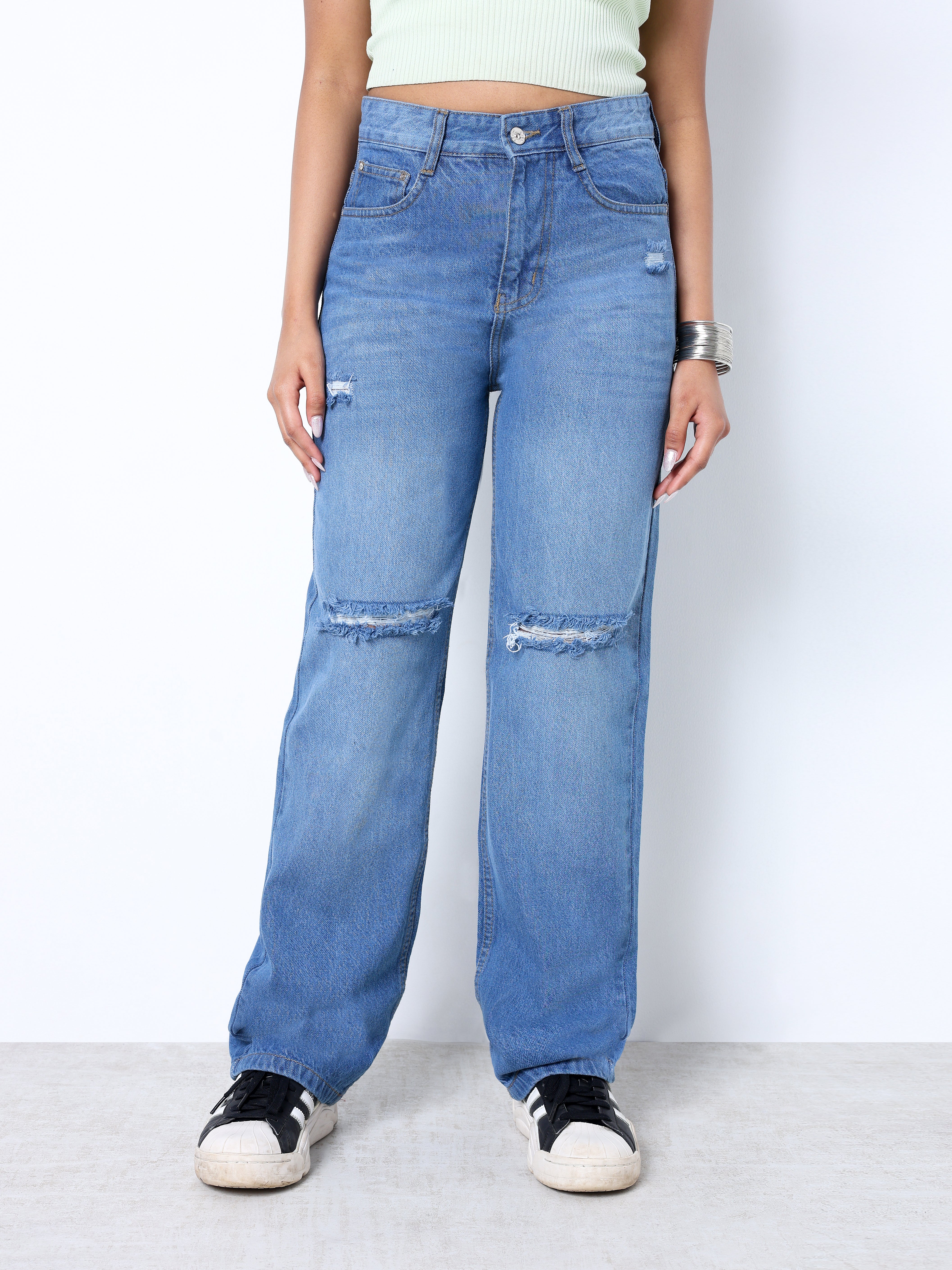 Zuya Whisker Straight Fit Tone Denim Jeans - 5 Pockets / Classic Comfort & Style / Stone Light Blue - MY3058-STONE-W-TONE-A