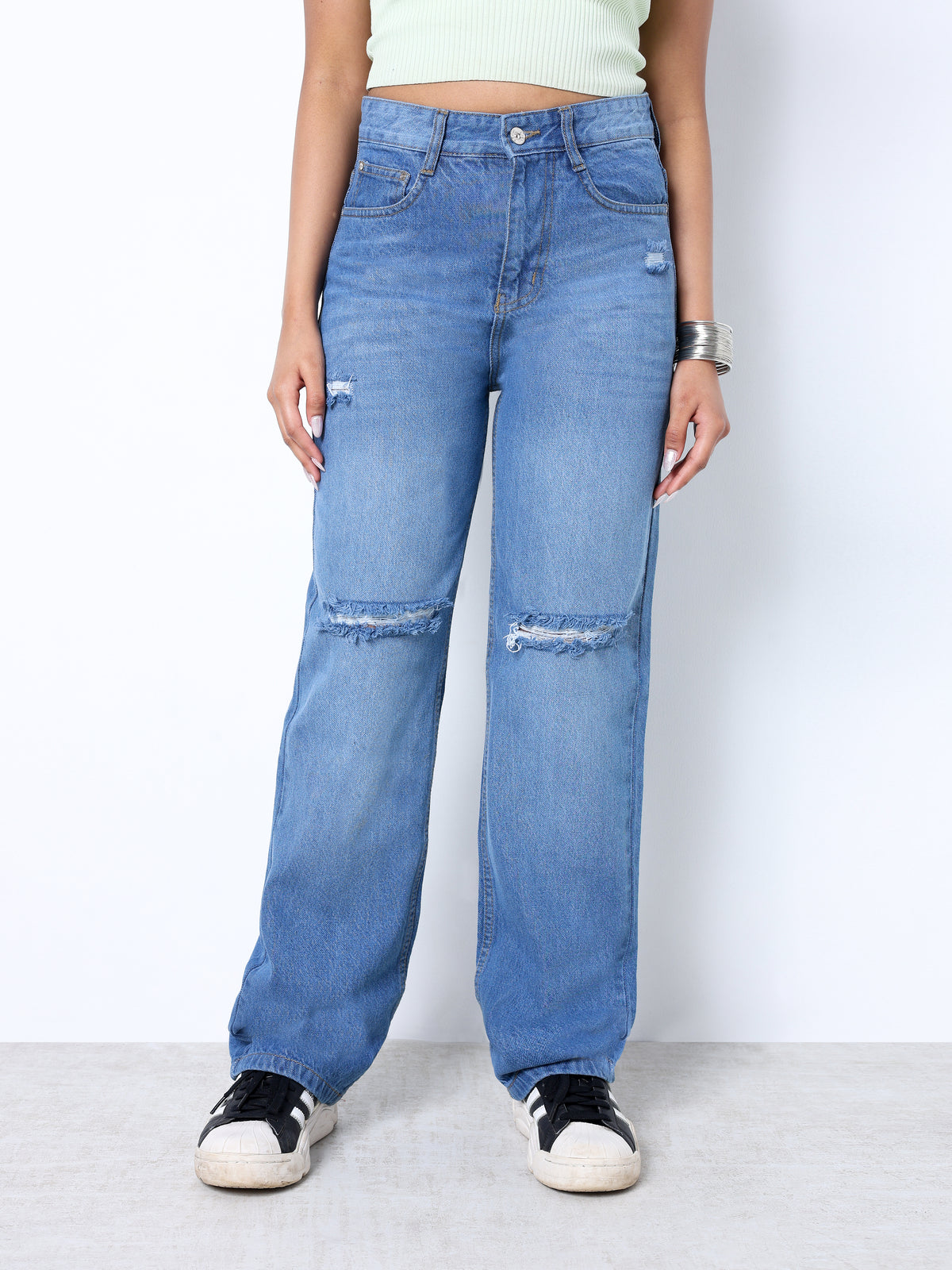 Zuya Whisker Straight Fit Tone Denim Jeans - 5 Pockets / Classic Comfort & Style / Stone Light Blue - MY3058-STONE-W-TONE-A