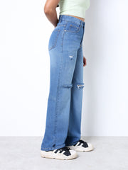 Zuya Whisker Straight Fit Tone Denim Jeans - 5 Pockets / Classic Comfort & Style / Stone Light Blue - MY3058-STONE-W-TONE-A