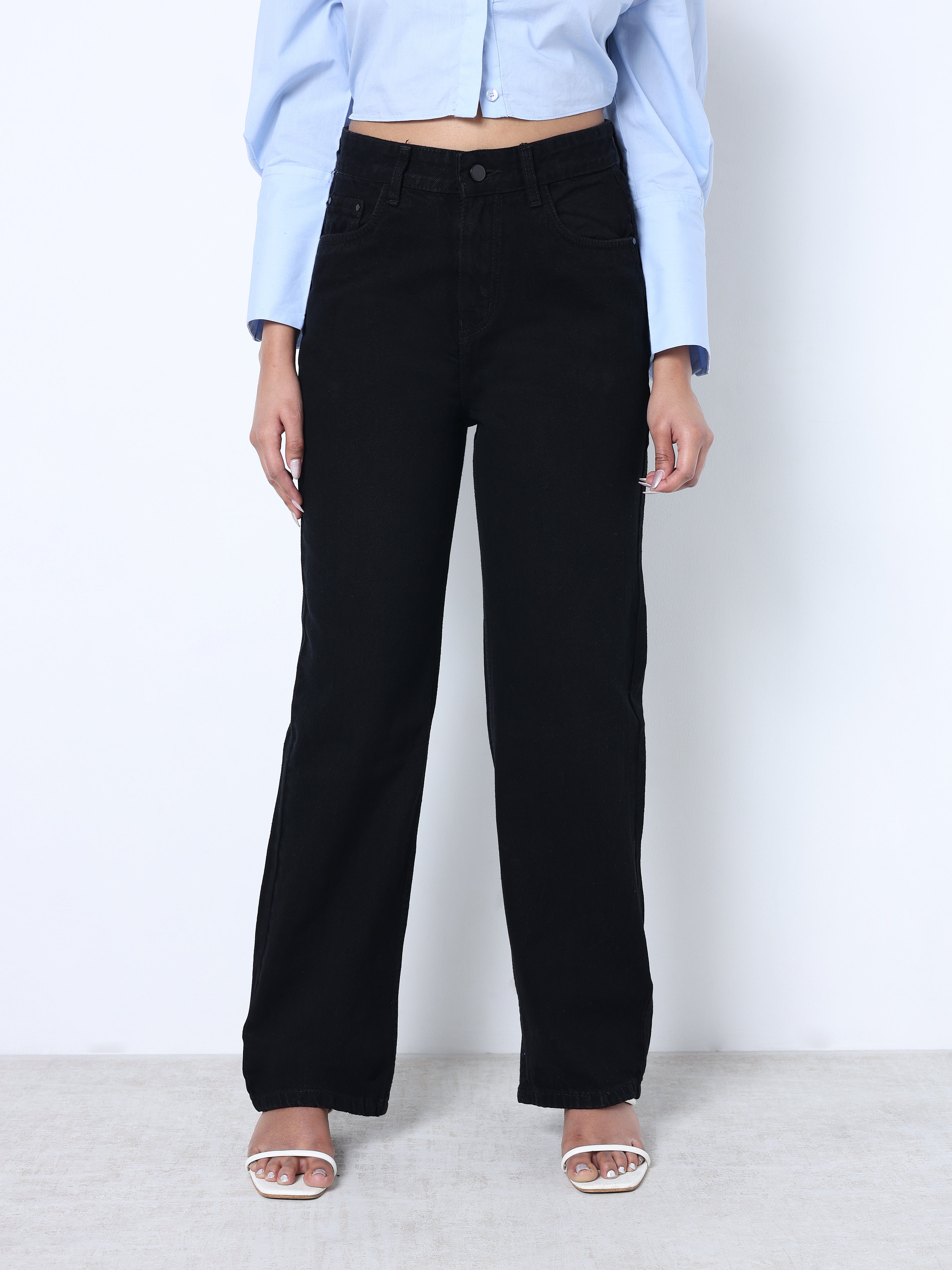 Zuya Straight Fit Plain Denim Jeans - Timeless Sophistication - Black- MY3059-BLACK-PLAIN-A