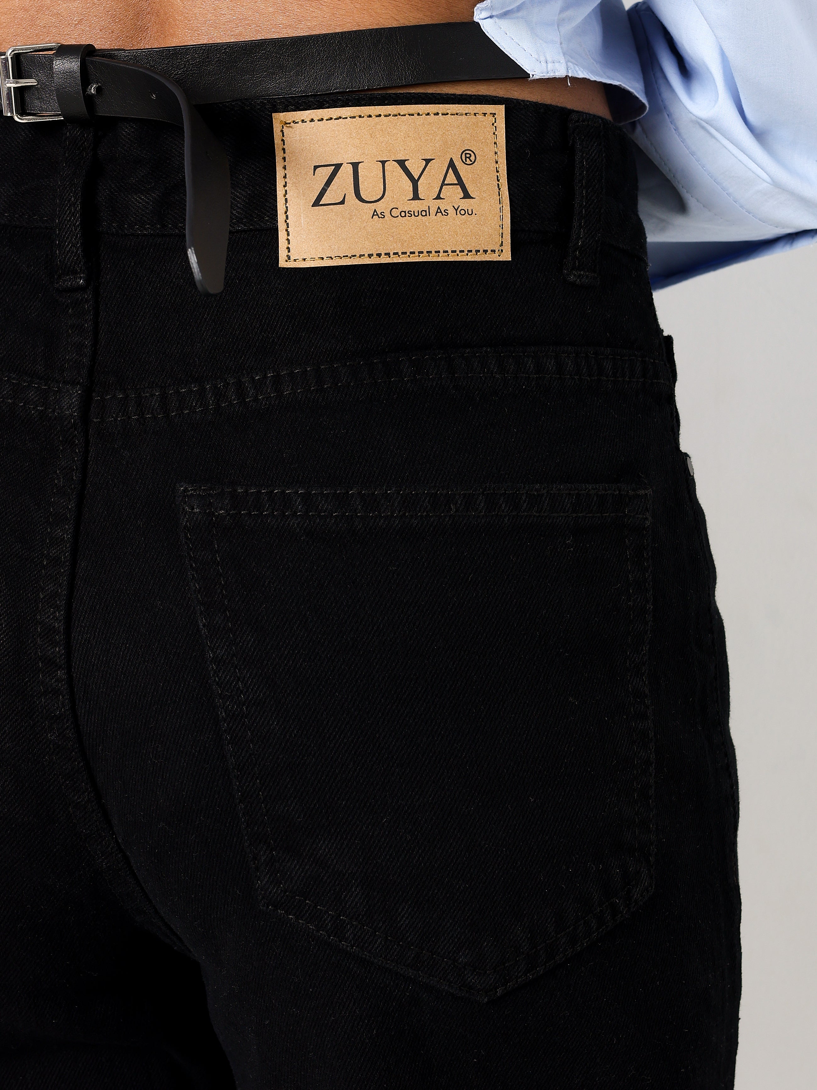 Zuya Straight Fit Plain Denim Jeans - Timeless Sophistication - Black- MY3059-BLACK-PLAIN-A