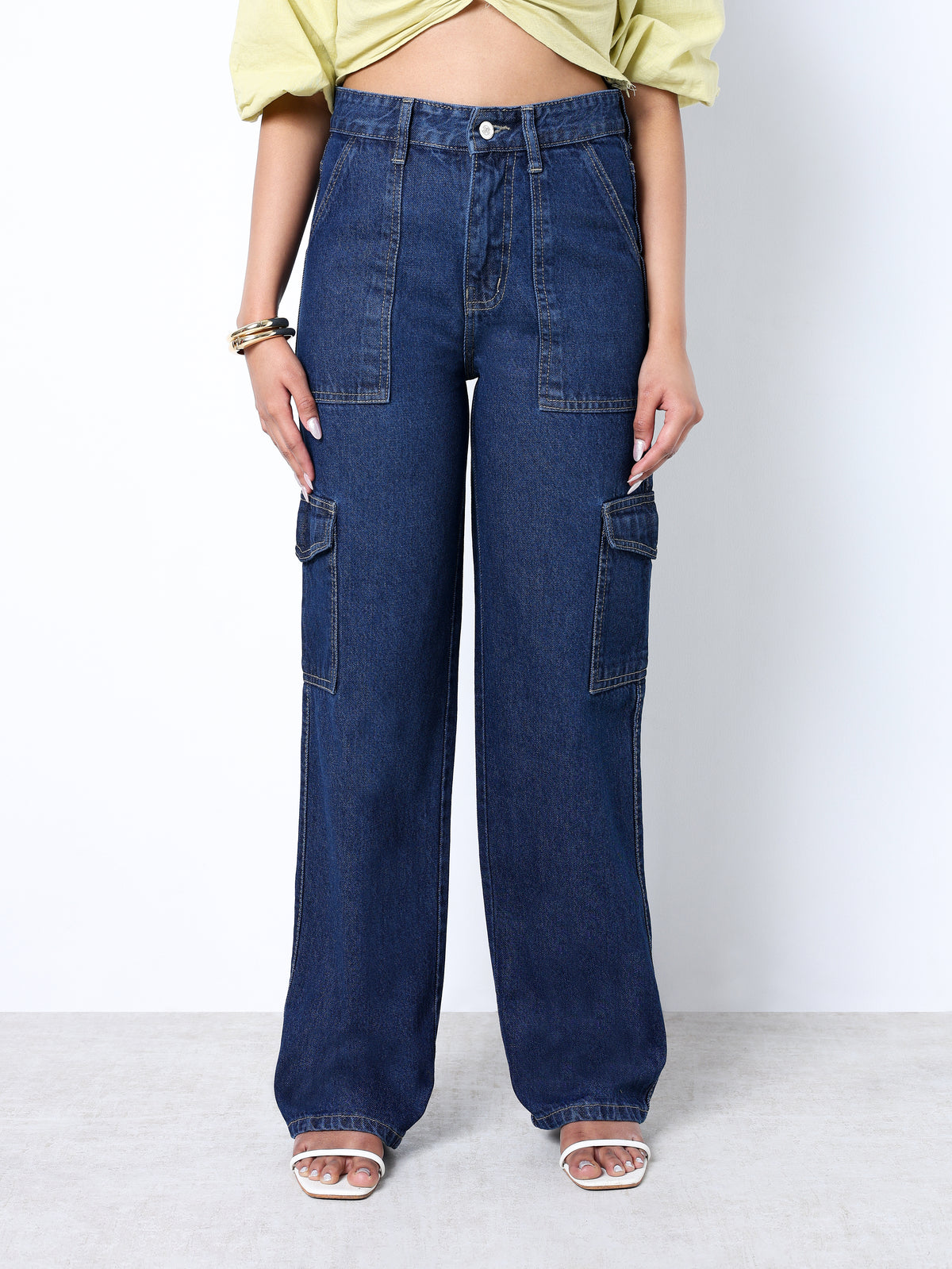 Zuya Straight Fit Plain Denim Cargo Jeans - 6 Pockets / Rugged Utility Meets Everyday Style / Dark Blue - MY4008-DX-CARGO-PLAIN-A